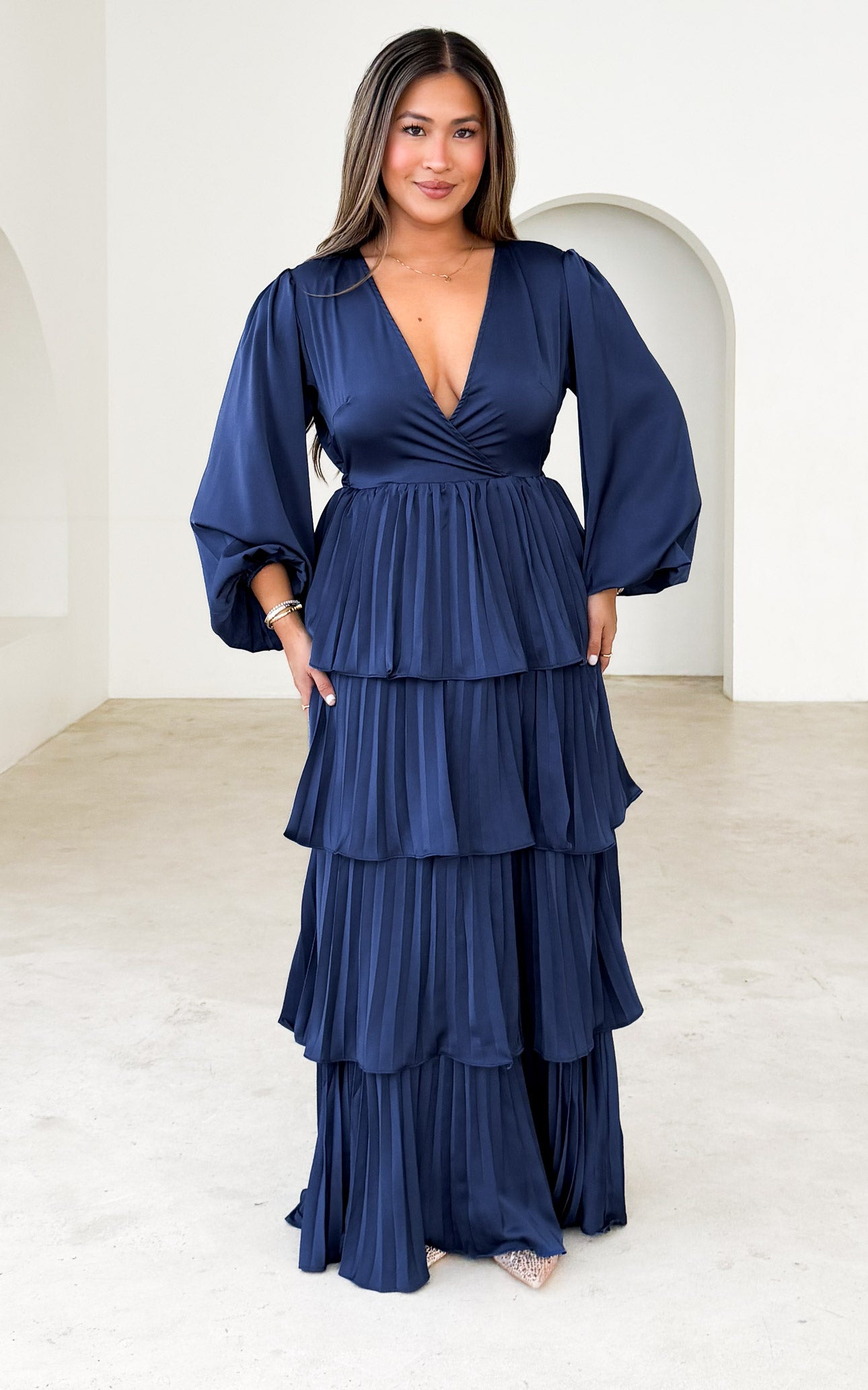 Clarabelle Long Sleeve Maxi Dress - Navy