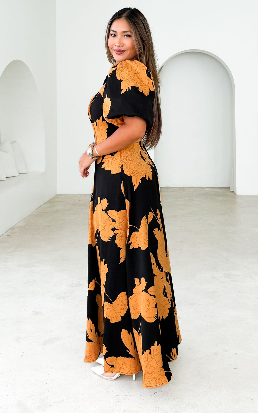 Claudelle Maxi Dress - Black Gold Floral