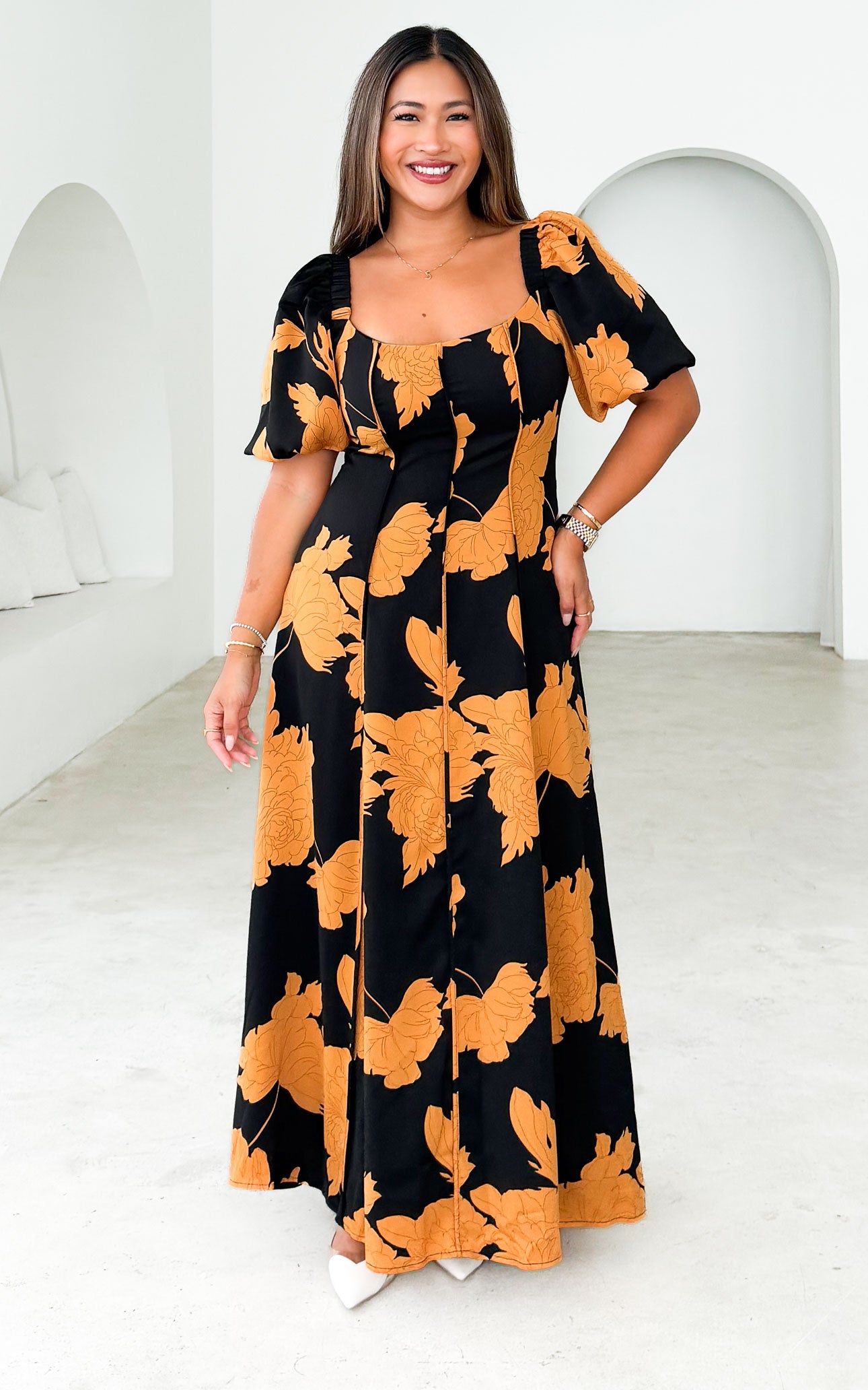 Claudelle Maxi Dress - Black Gold Floral