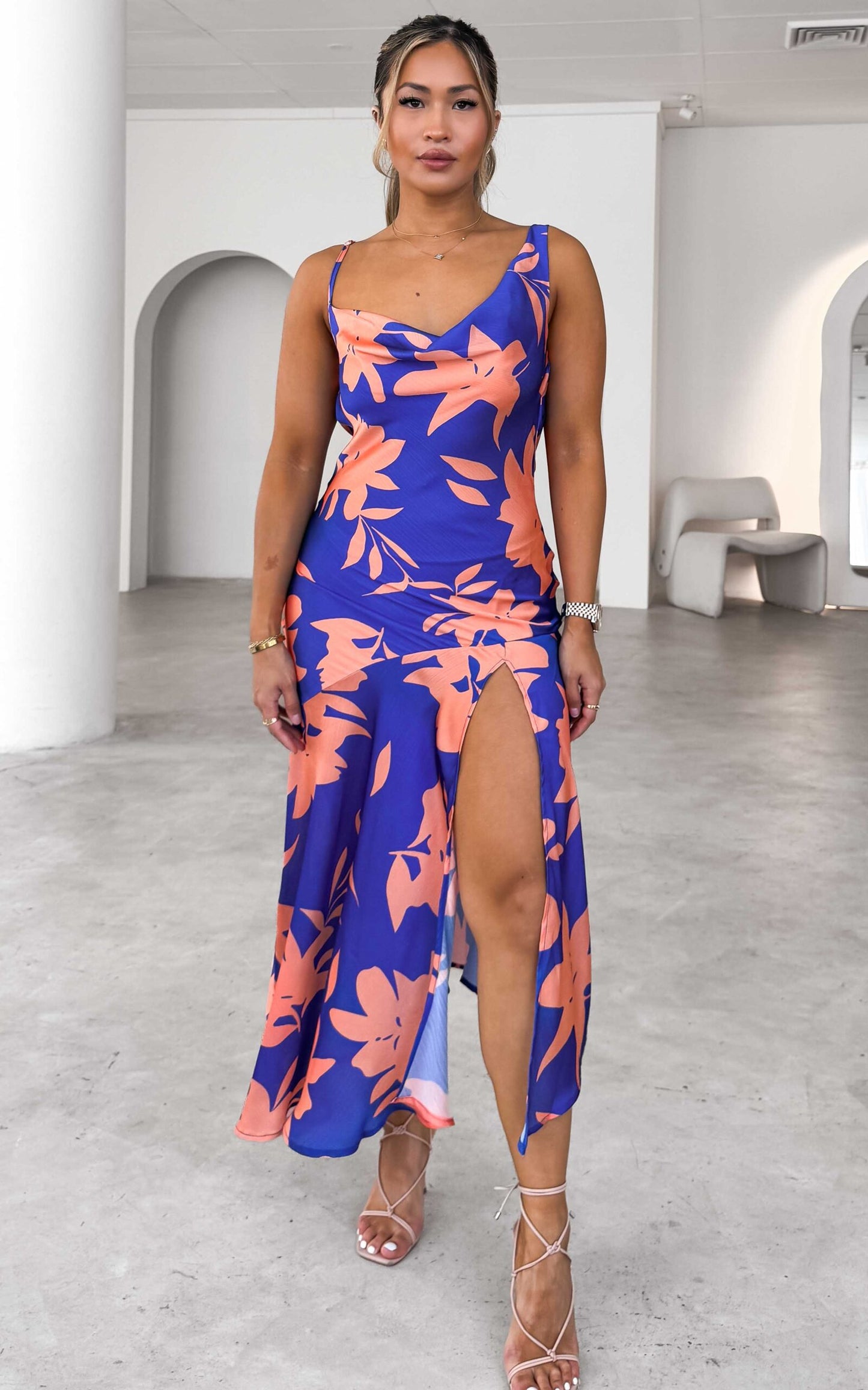 Celeste Maxi Dress - Blue Orange Floral