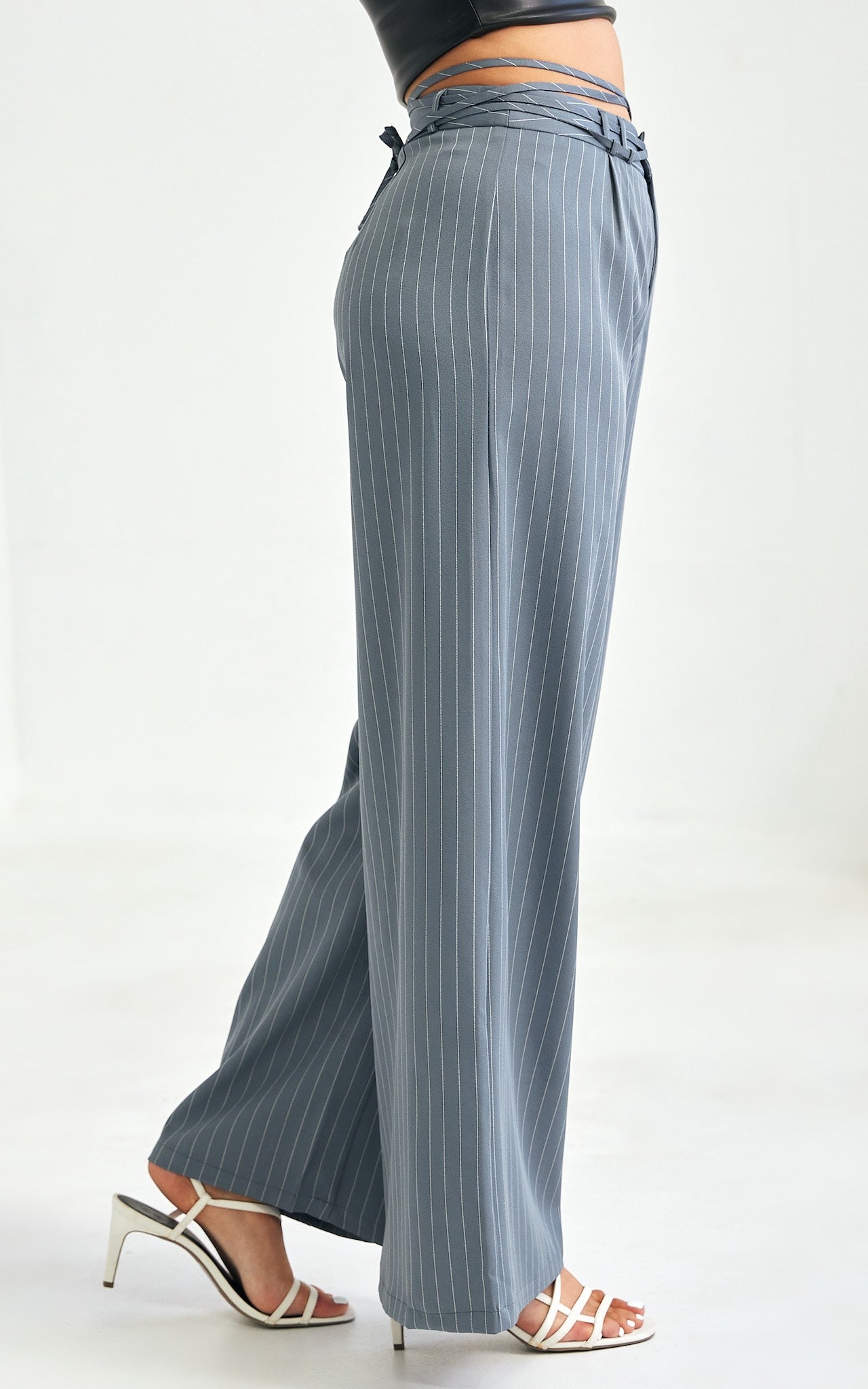 Colbert Wide Leg Pants - Grey Pinstripe