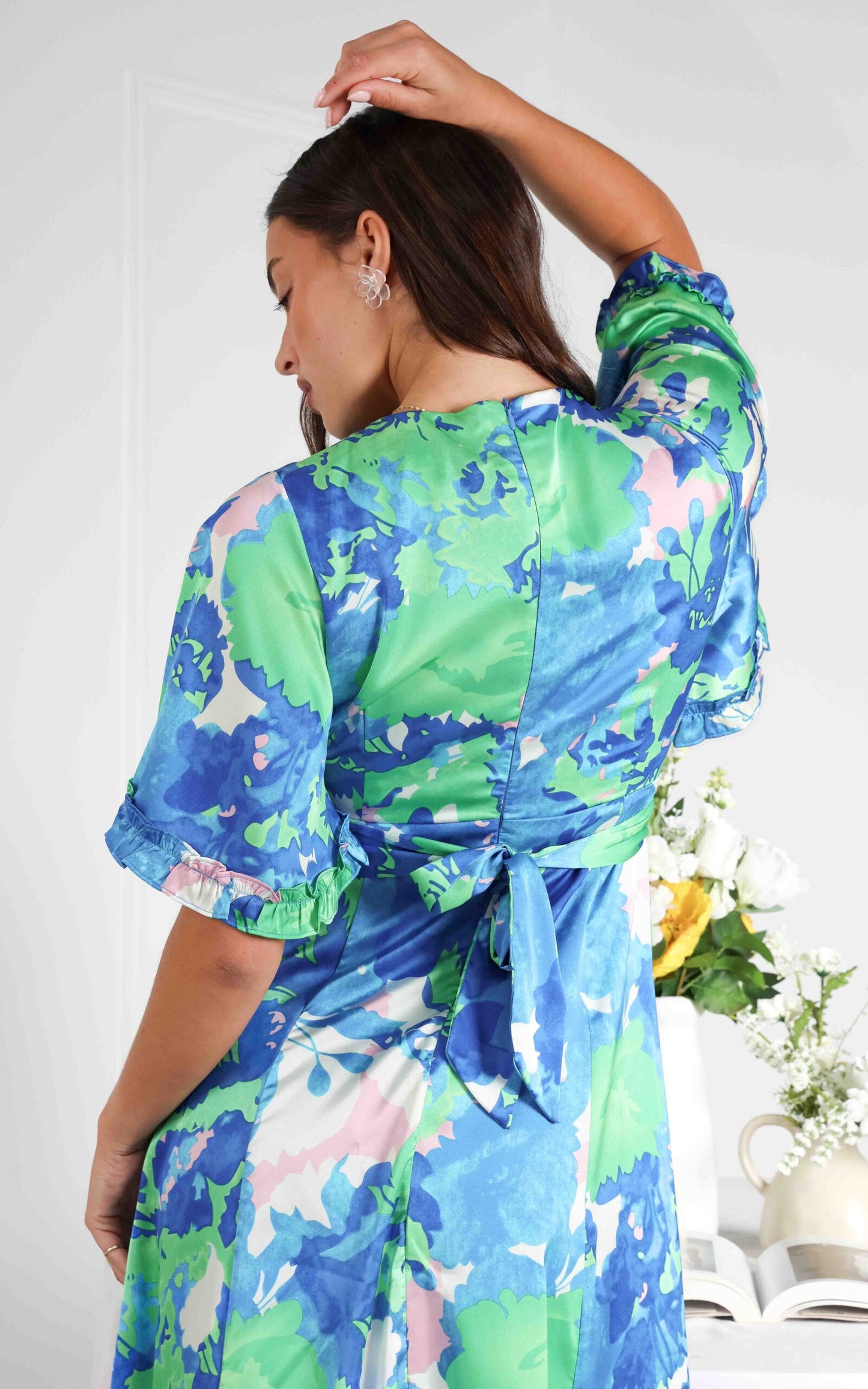 (Preorder) Conessa Midi Dress - Blue Green Print