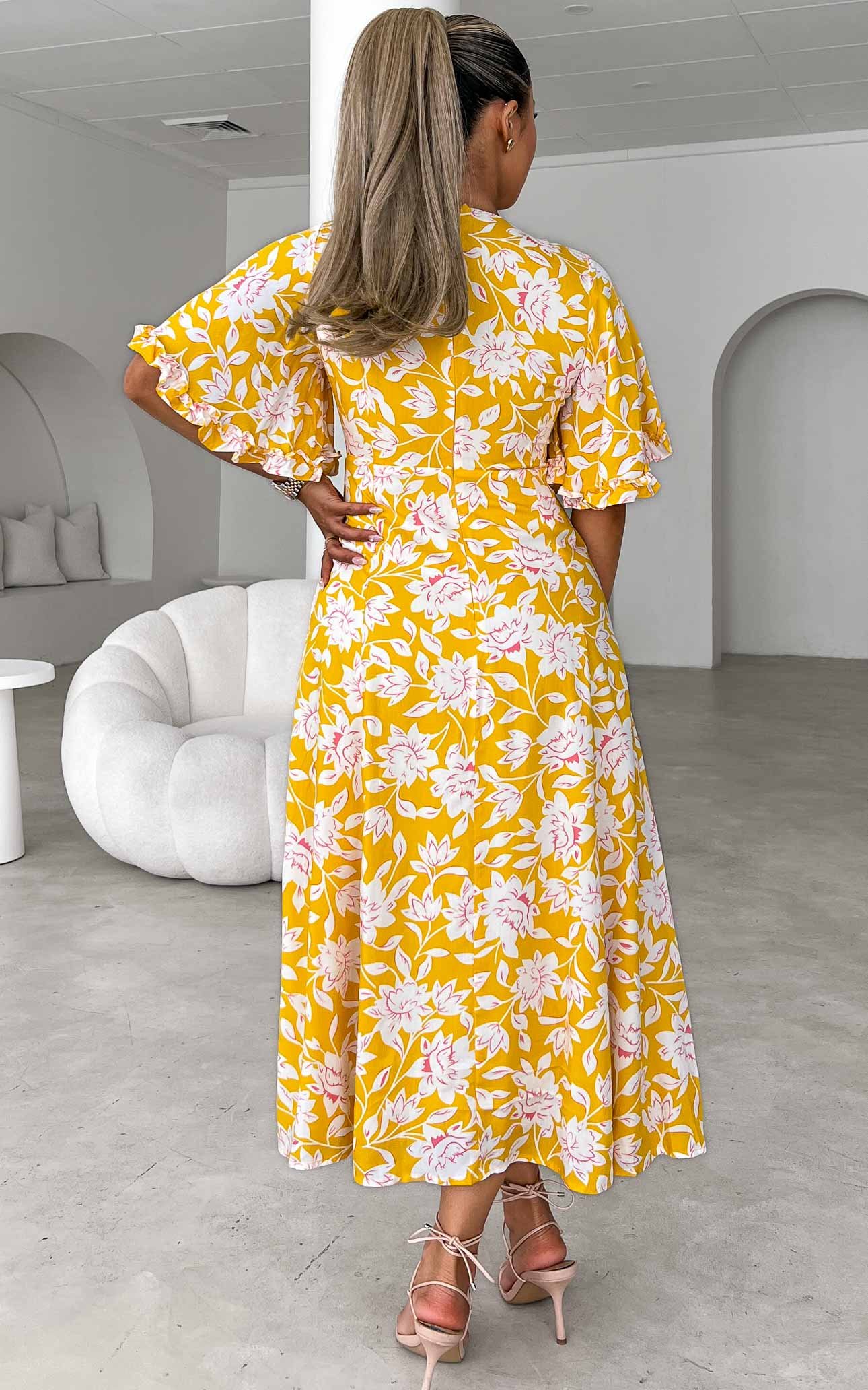 Conessa Midi Dress - Yellow Floral