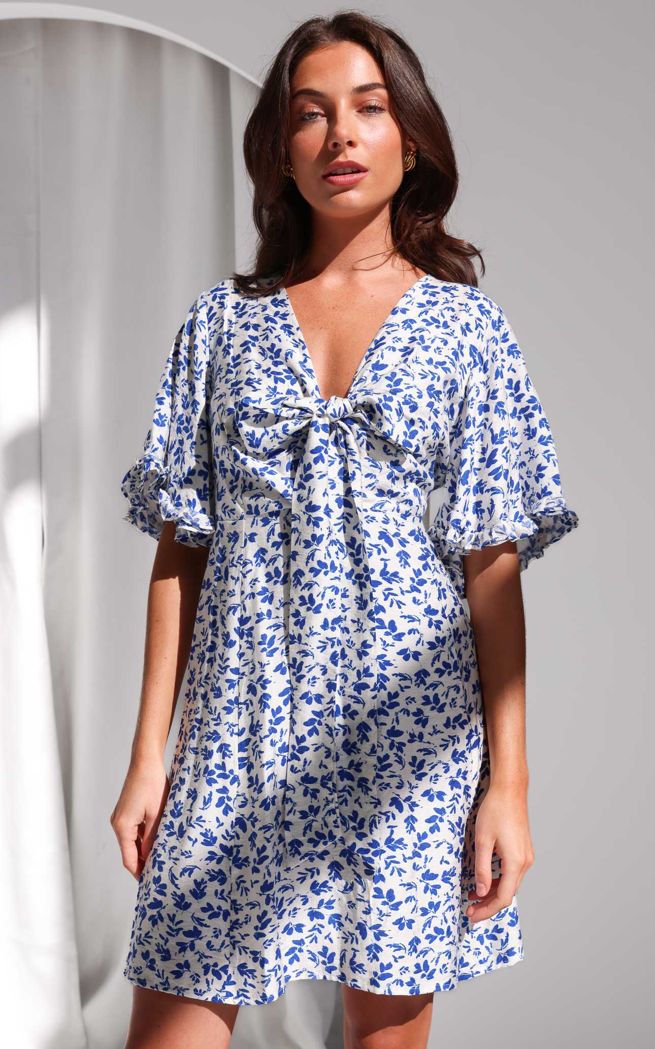 Conessa Mini Dress - White Blue Floral