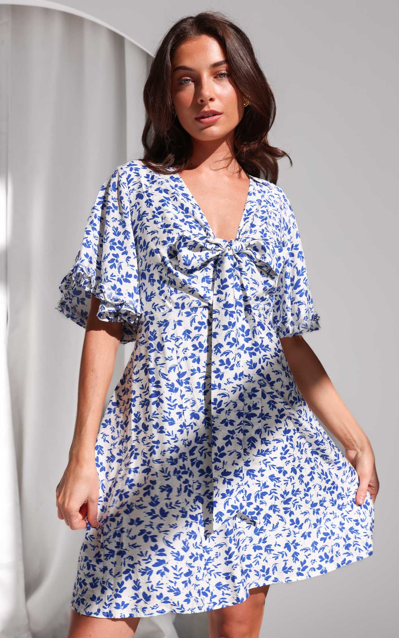 Conessa Mini Dress - White Blue Floral