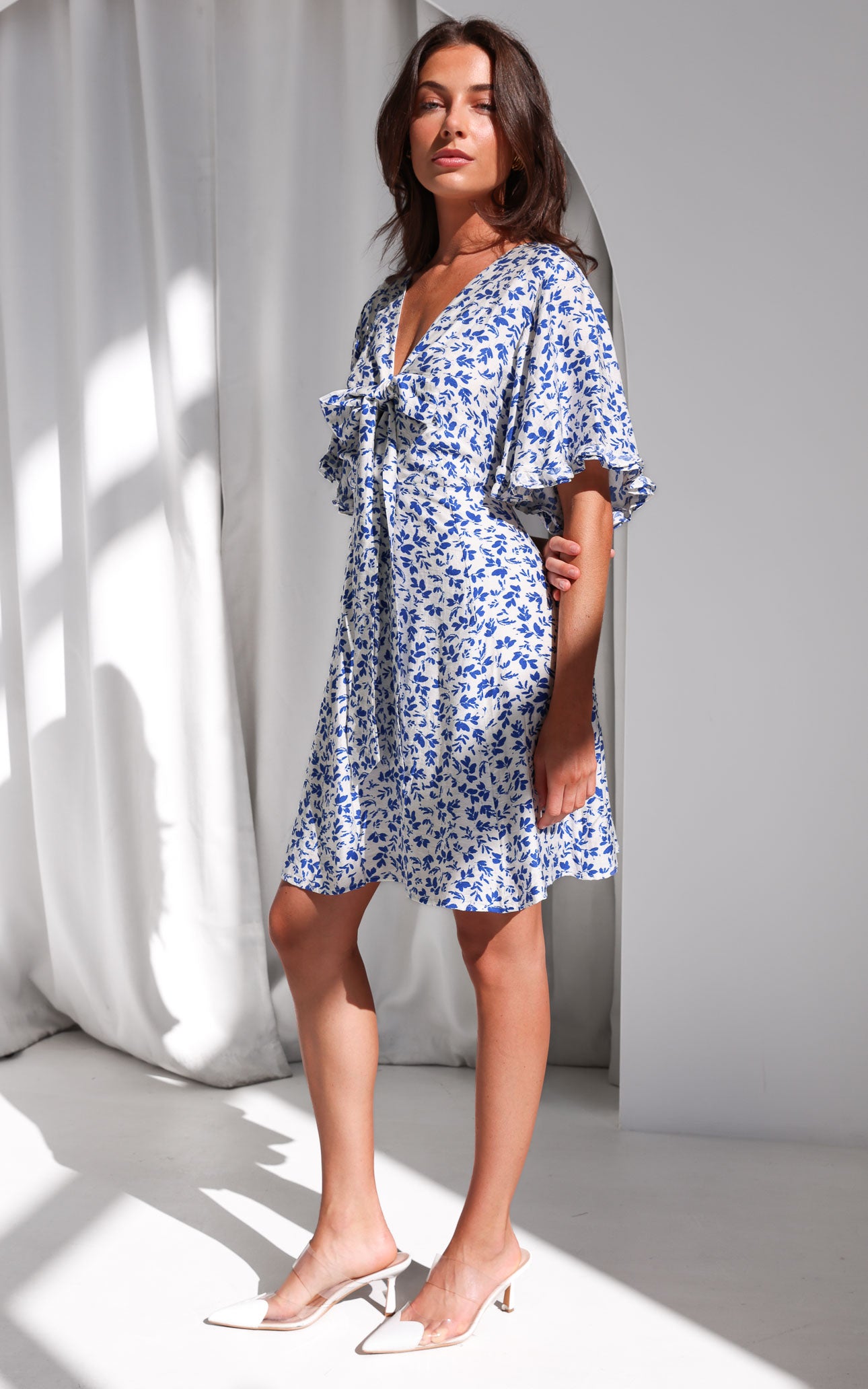 Conessa Mini Dress - White Blue Floral