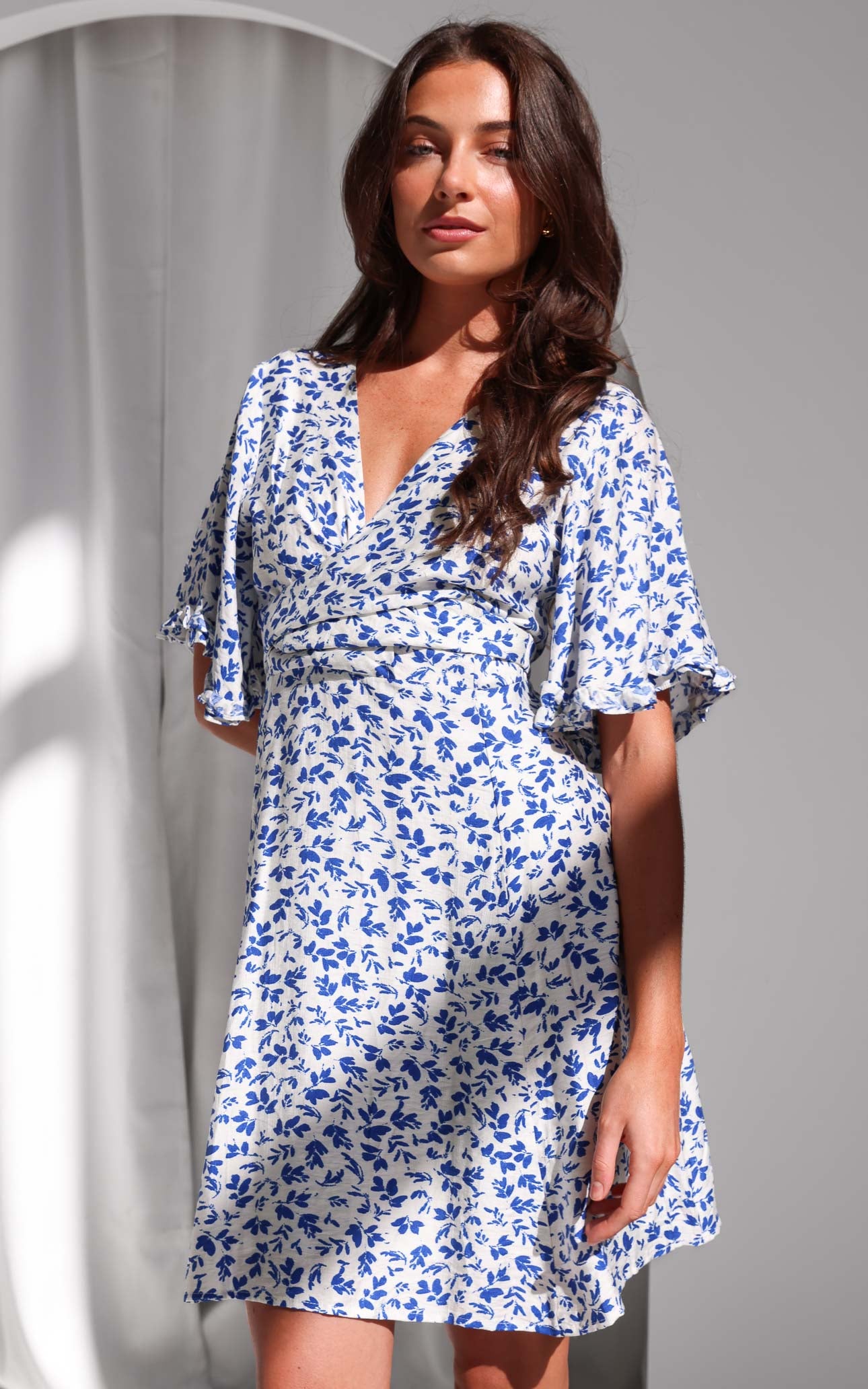Conessa Mini Dress - White Blue Floral