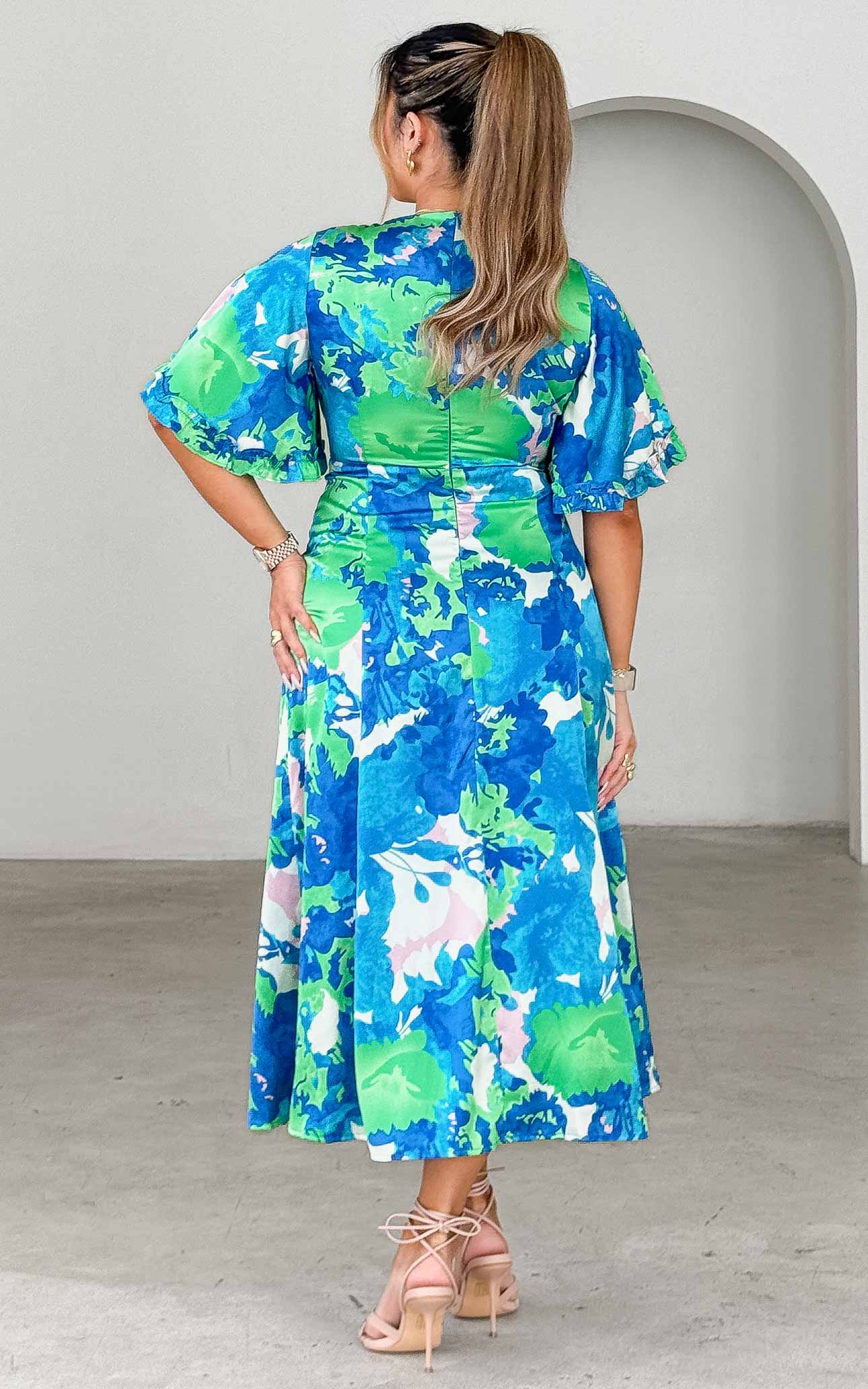 Conessa Midi Dress - Blue Green Print