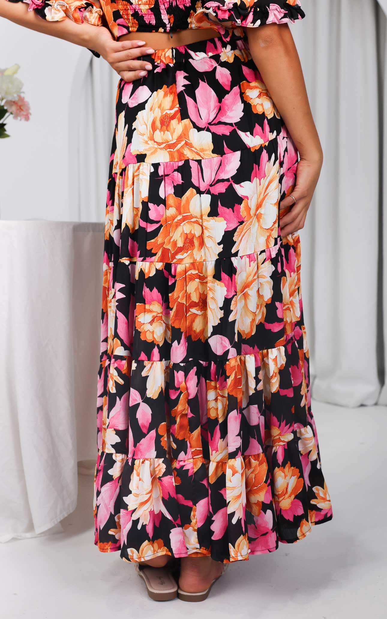 Corlette Maxi Skirt - Black Floral