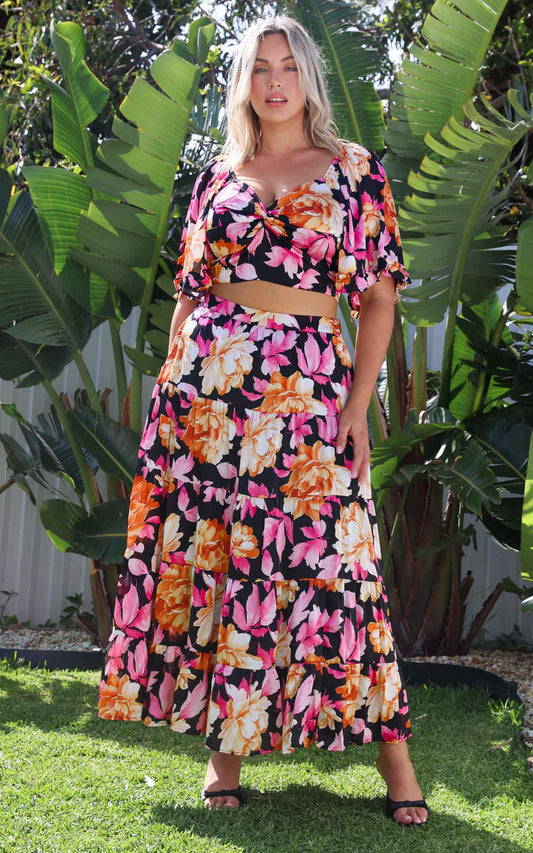 Corlette Maxi Skirt - Black Floral