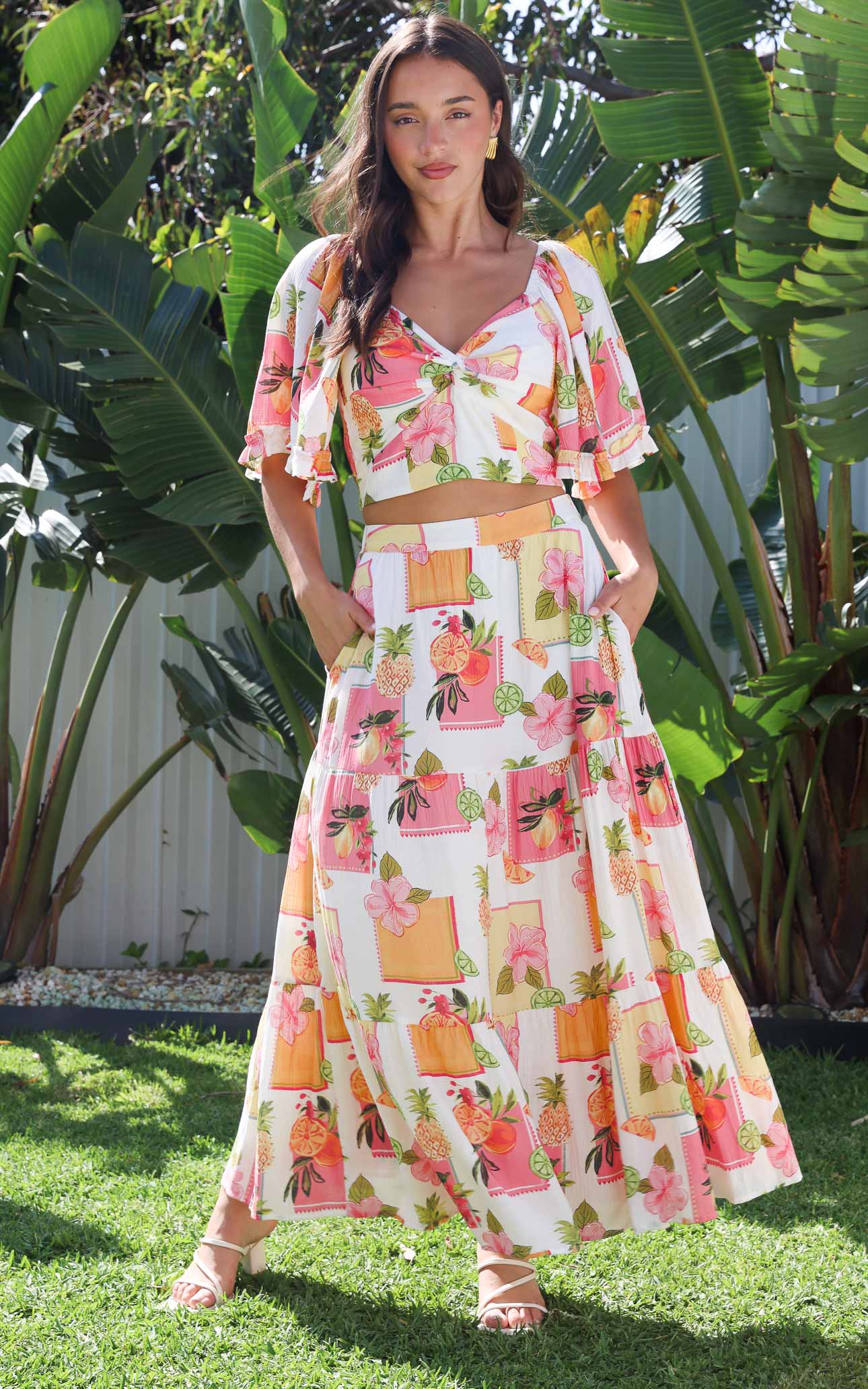 Corlette Crop Top - White Pineapple Tropical Print