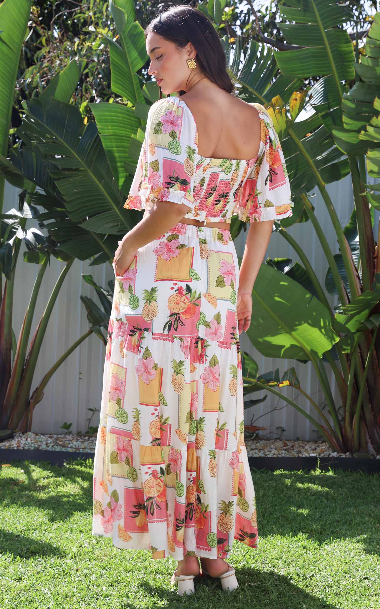 Odessey Maxi Skirt - White Pineapple Tropical Print