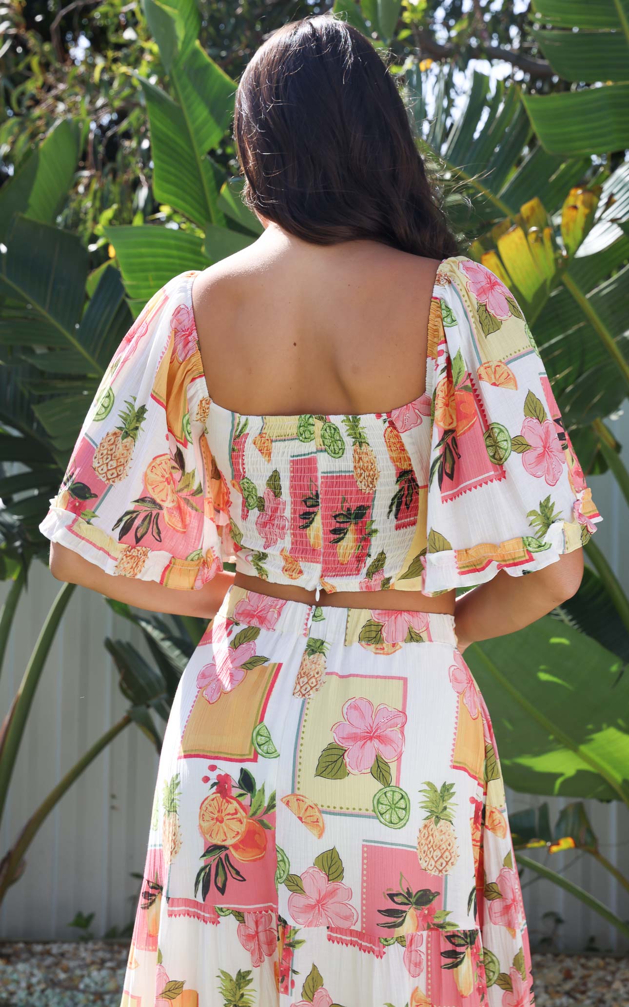 Corlette Crop Top - White Pineapple Tropical Print