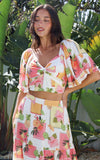 Corlette Crop Top - White Pineapple Tropical Print