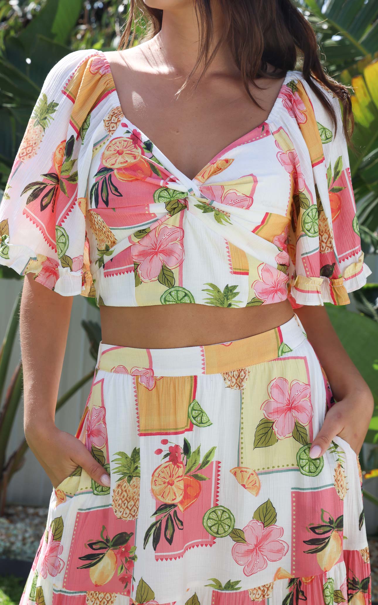 Corlette Crop Top - White Pineapple Tropical Print