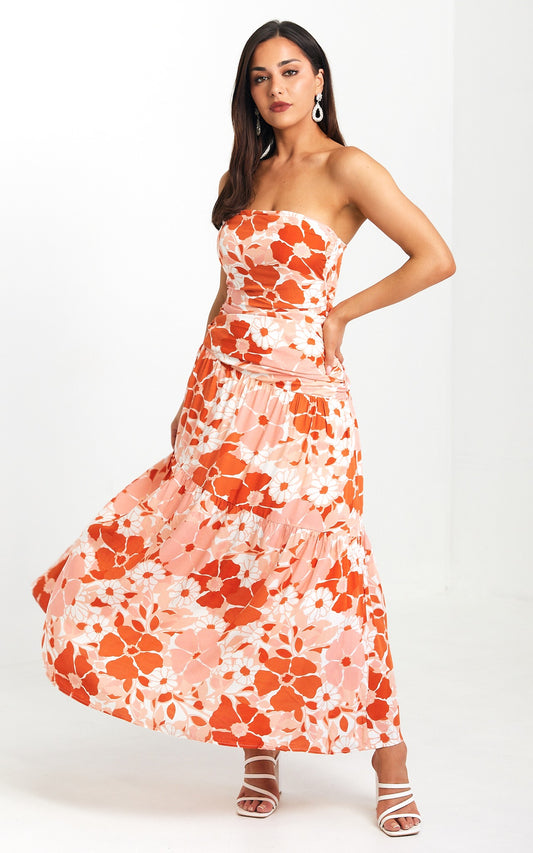 Cosima Maxi Dress - Orange Pink Multi Floral