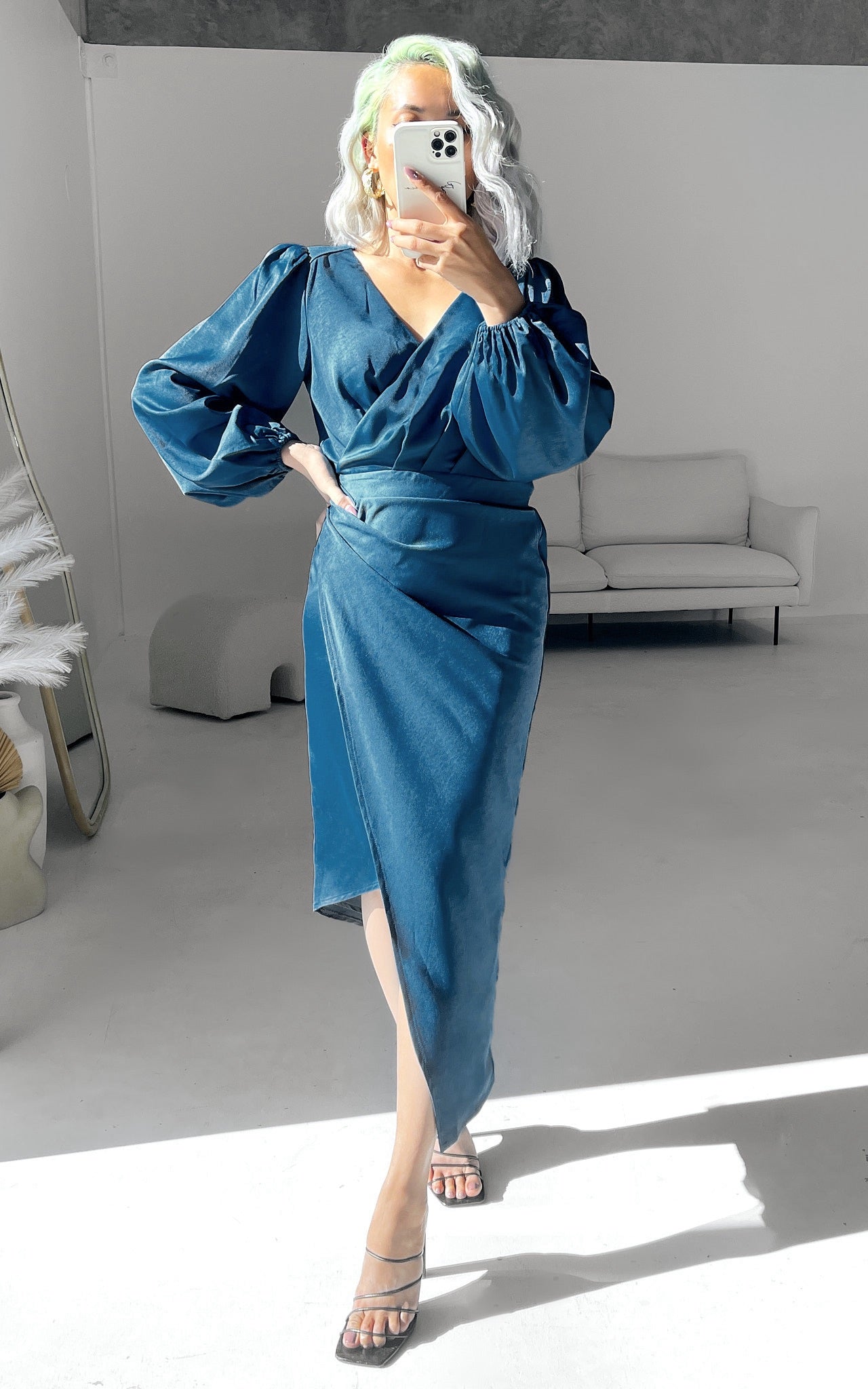 Courtesy Wrap Midi Dress - Teal Blue