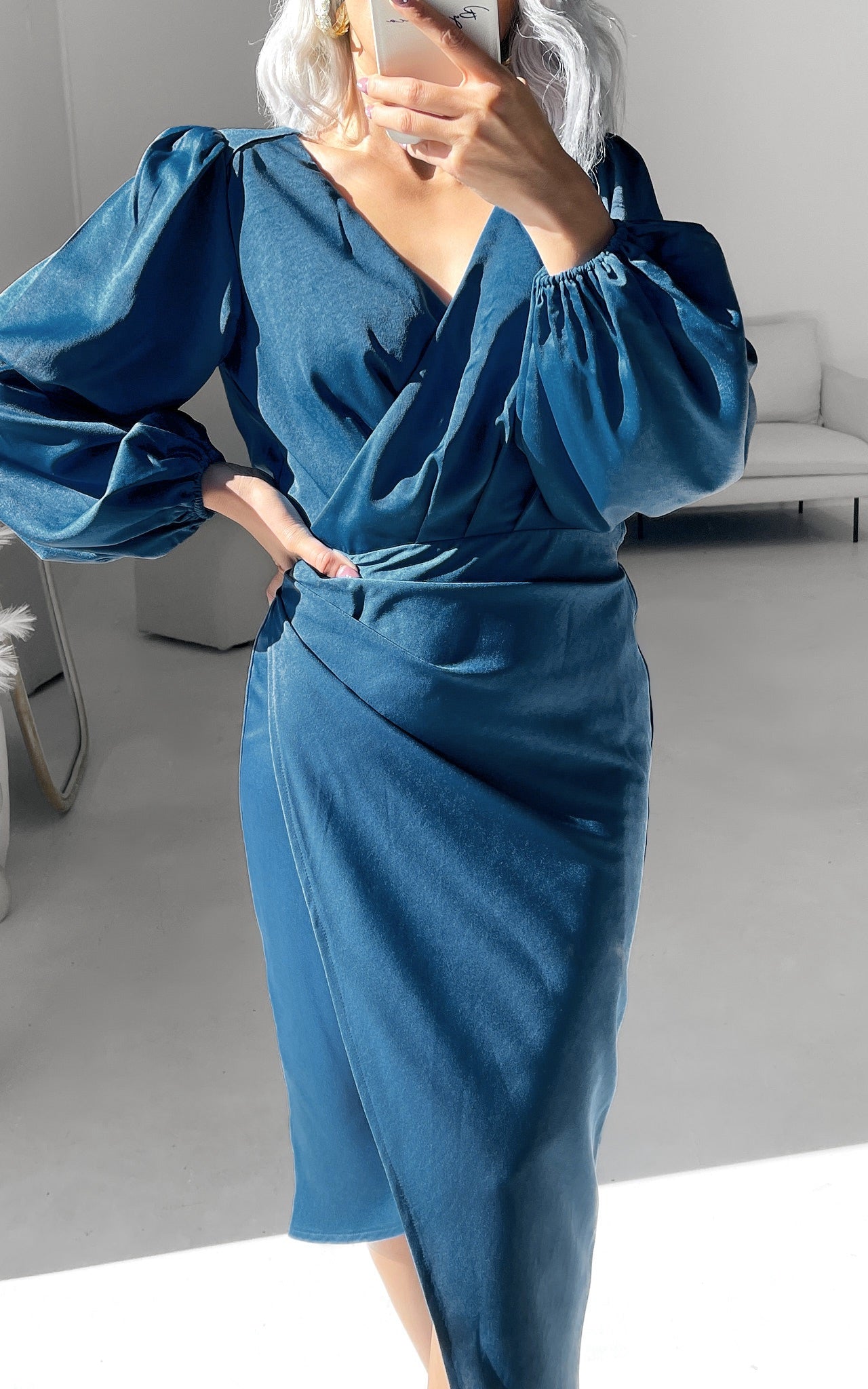 Courtesy Wrap Midi Dress - Teal Blue