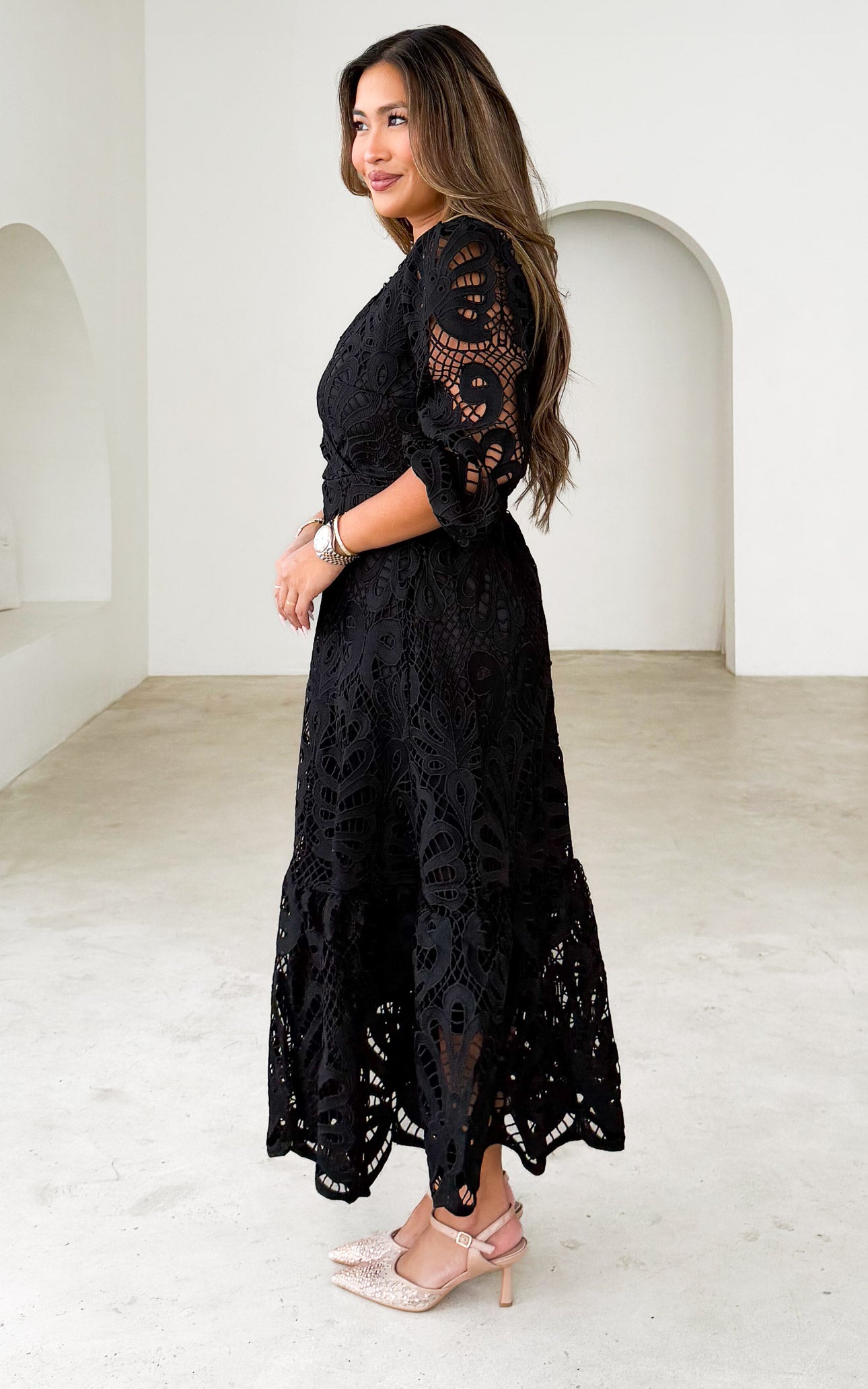 Criselda Lace Midi Dress - Black