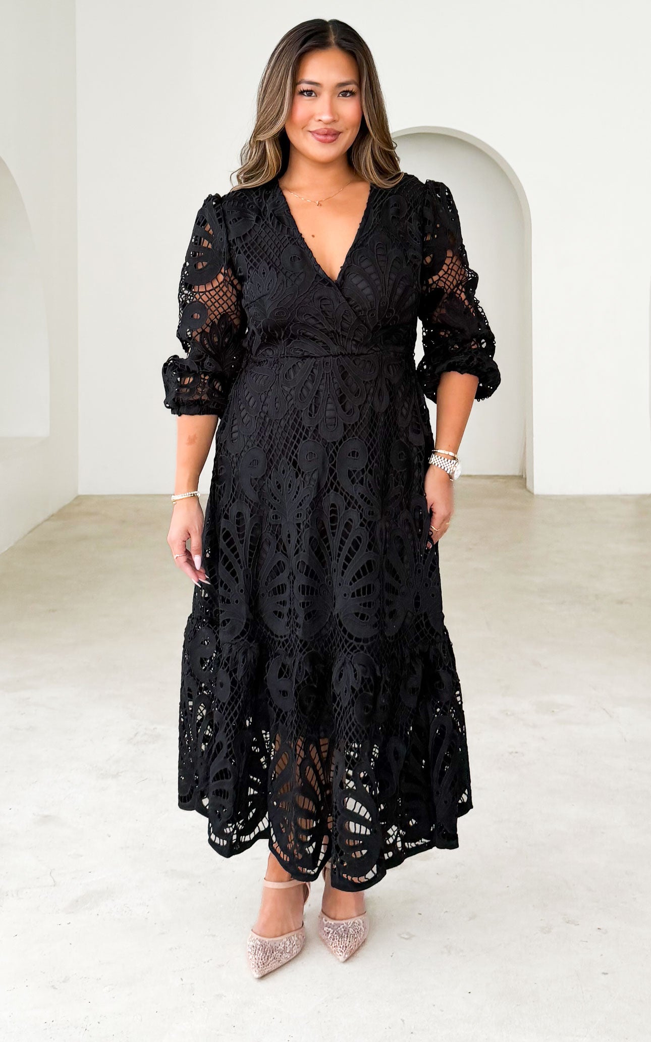 Criselda Lace Midi Dress - Black