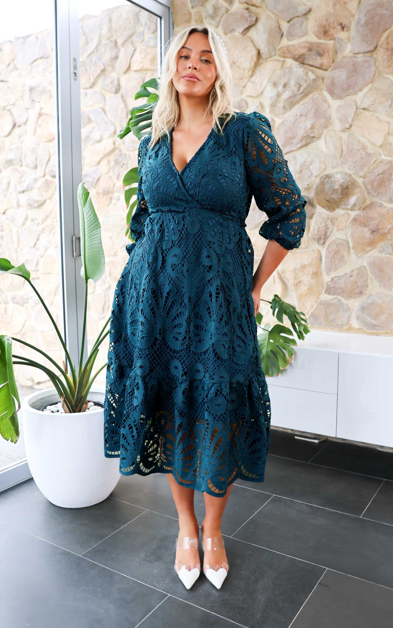 Criselda Lace Midi Dress - Teal Blue