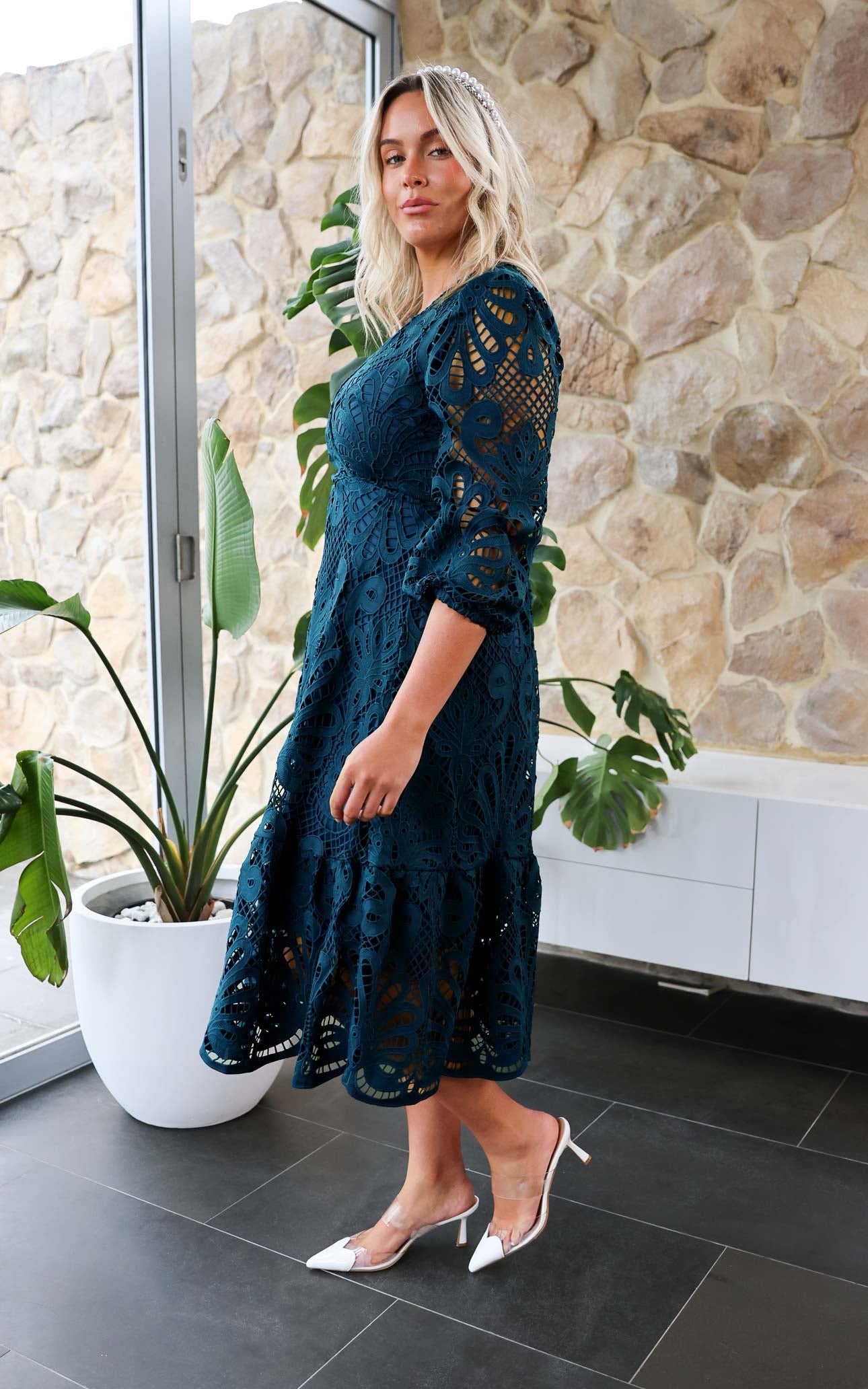 Criselda Lace Midi Dress - Teal Blue