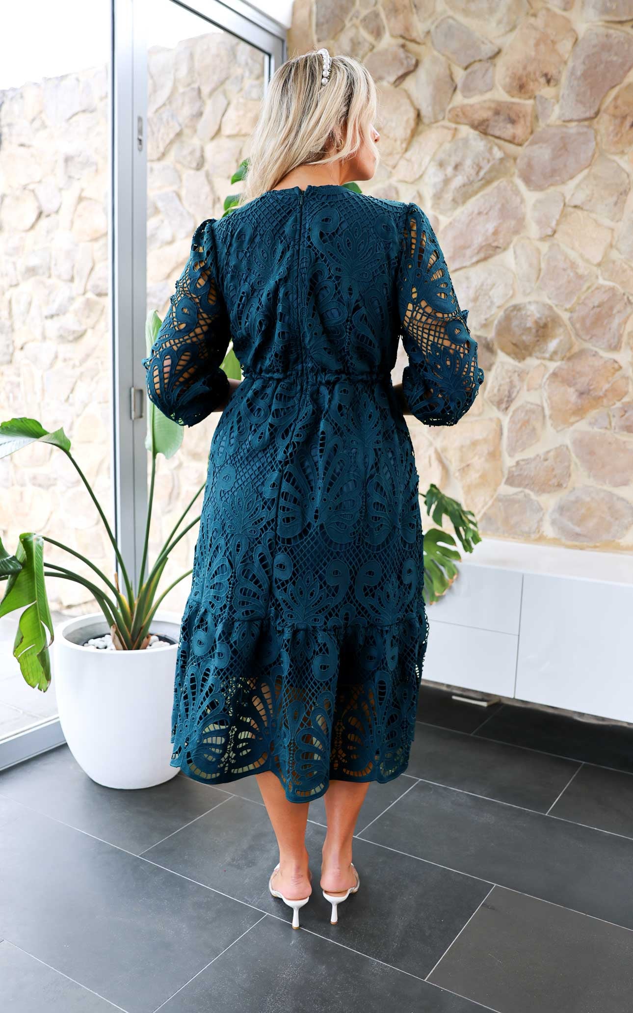 Criselda Lace Midi Dress - Teal Blue