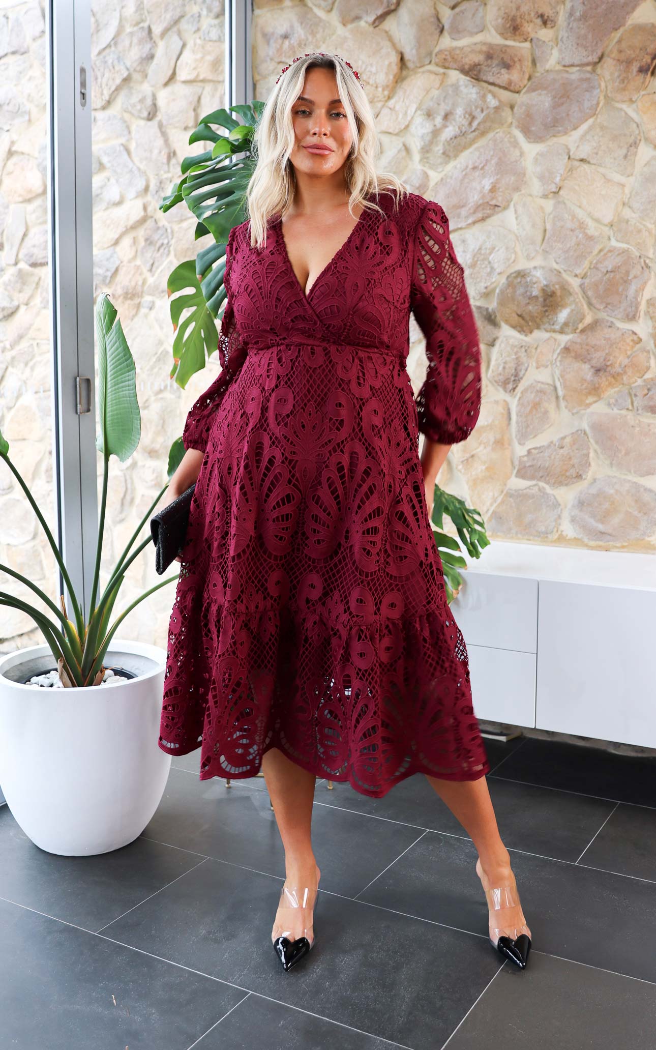 Criselda Lace Midi Dress - Wine By Amica Criselda Lace Midi Dress - Wine By Amica