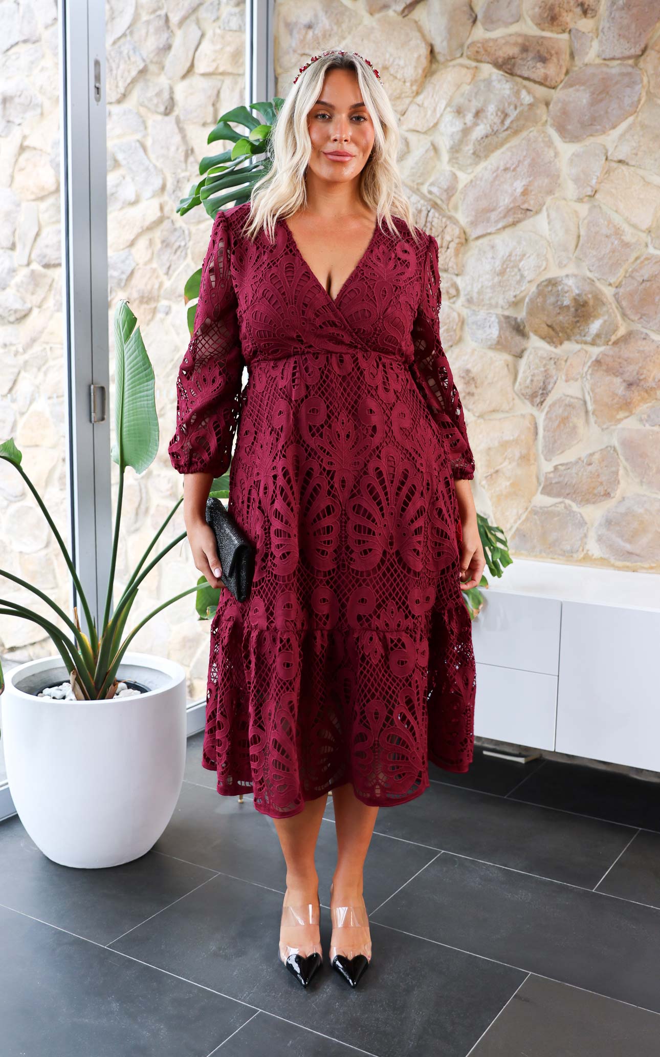 Criselda Lace Midi Dress - Wine