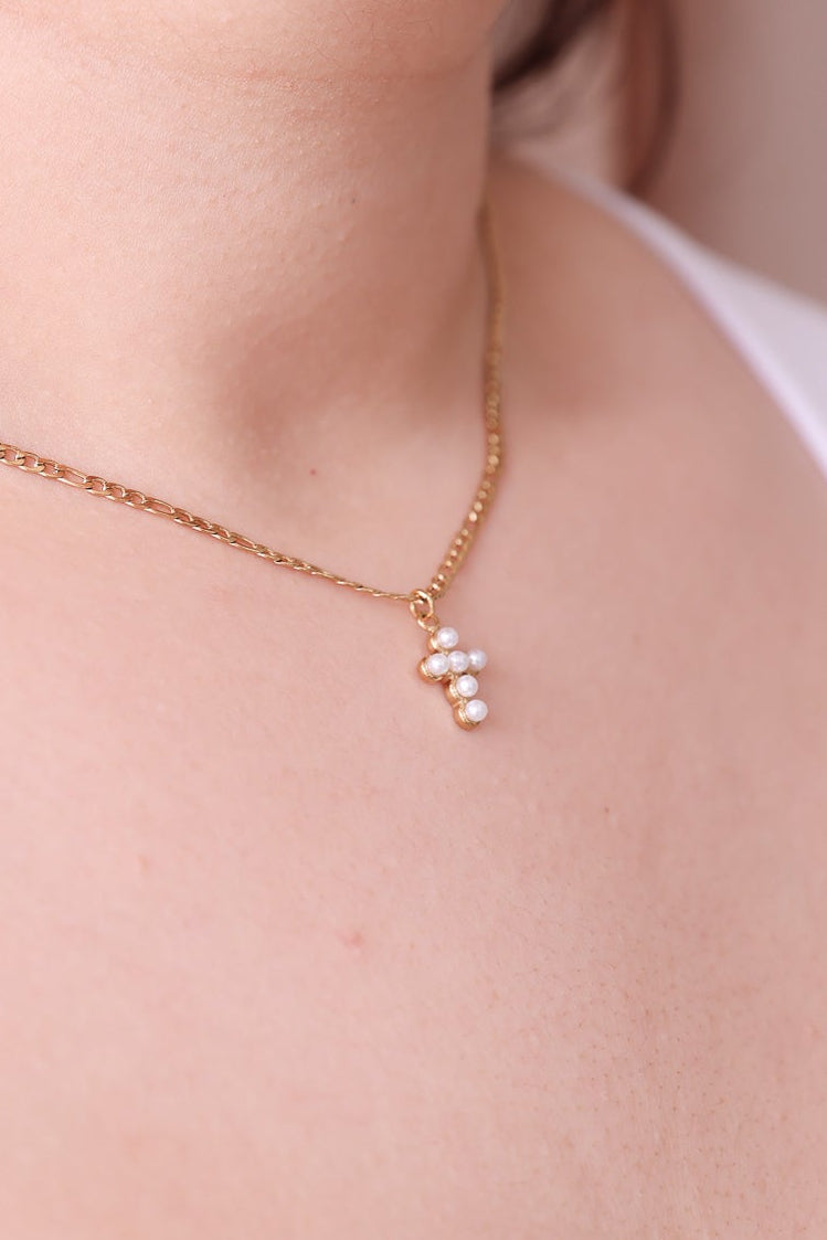 Criss Necklace - Gold Cross Pearl