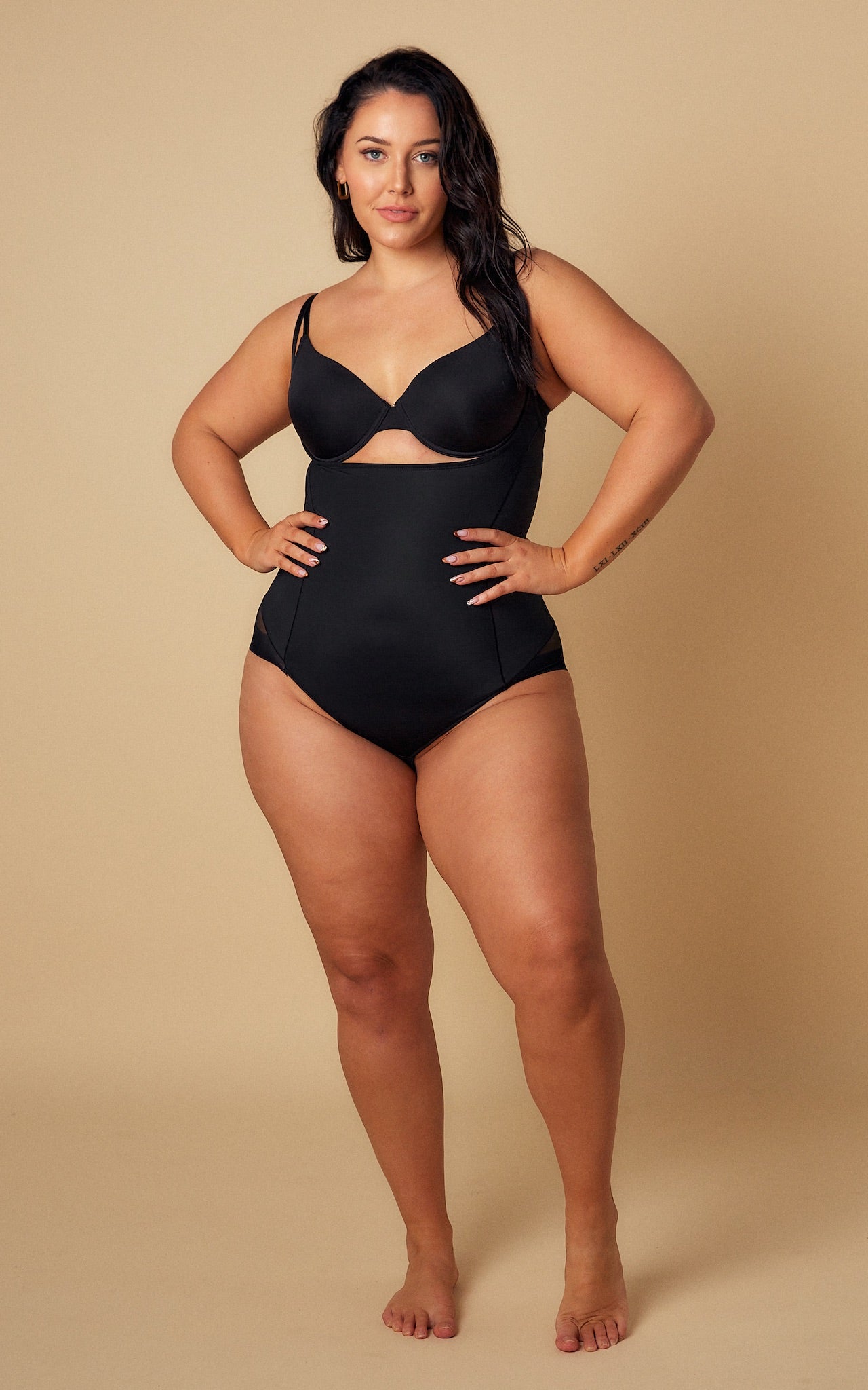 Cupid Low U Open Bust Shapewear Bodysuit - Black