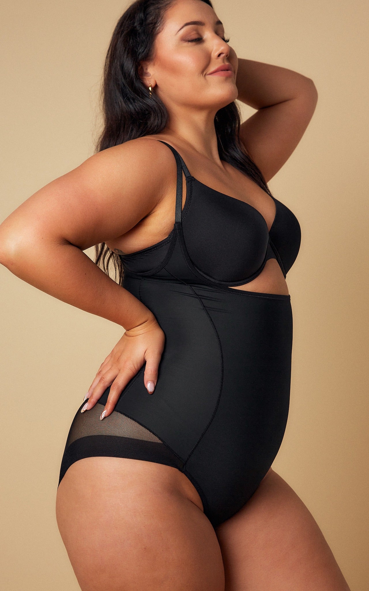 Cupid Low U Open Bust Shapewear Bodysuit - Black