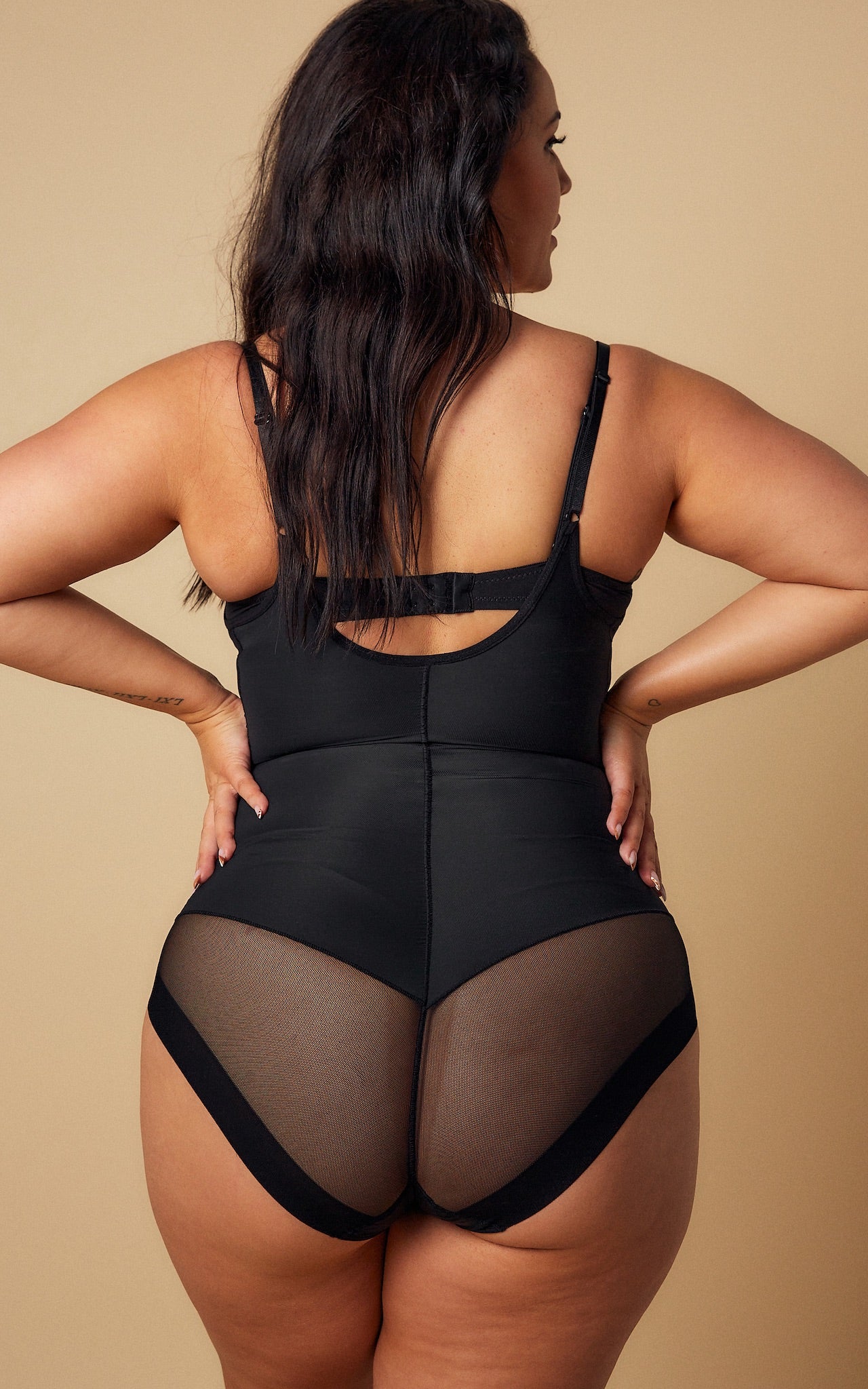 Cupid Low U Open Bust Shapewear Bodysuit - Black