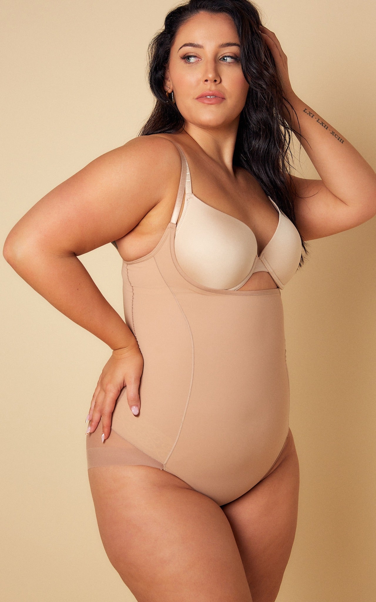 Cupid Low U Open Bust Shapewear Bodysuit - Nude