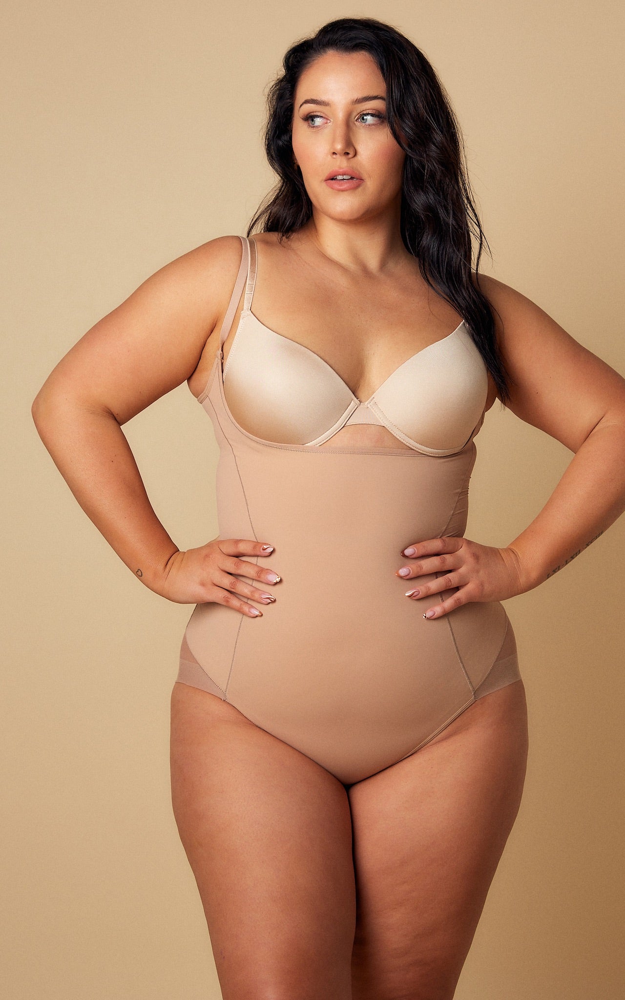 Cupid Low U Open Bust Shapewear Bodysuit - Nude