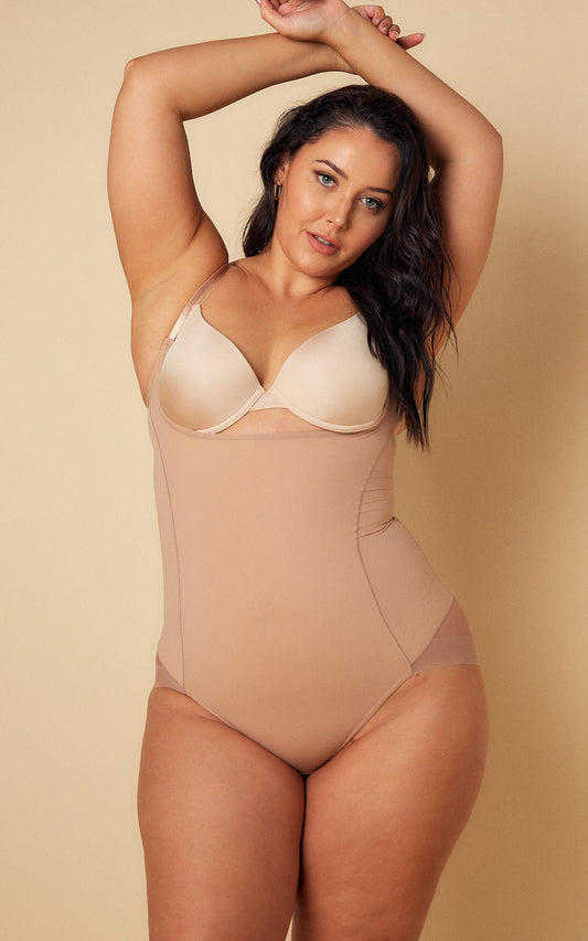 Cupid Low U Open Bust Shapewear Bodysuit - Nude