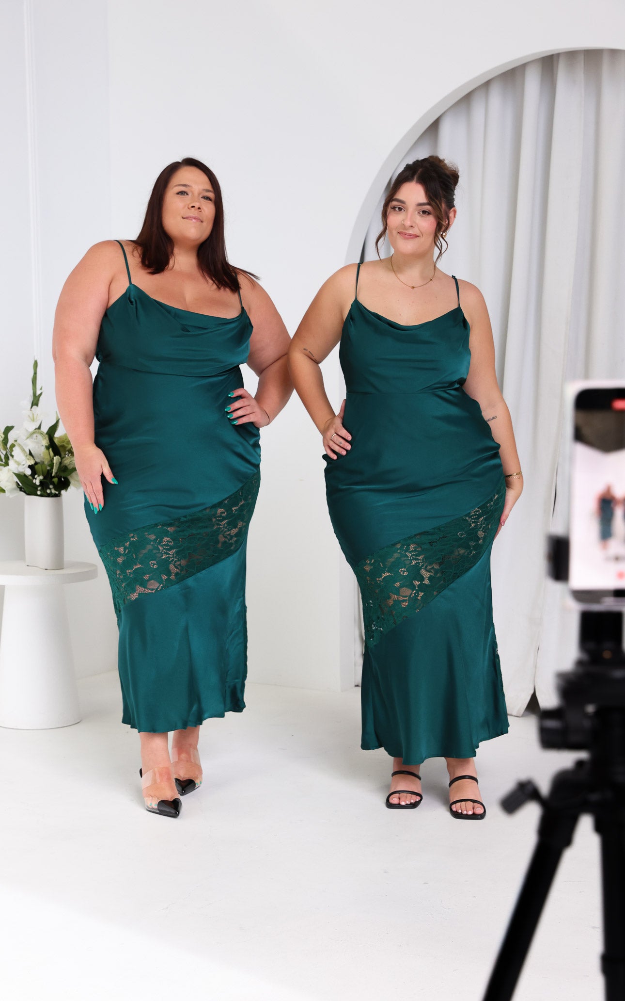 Delphine Diagonal Lace Panel Maxi Dress - Teal Green