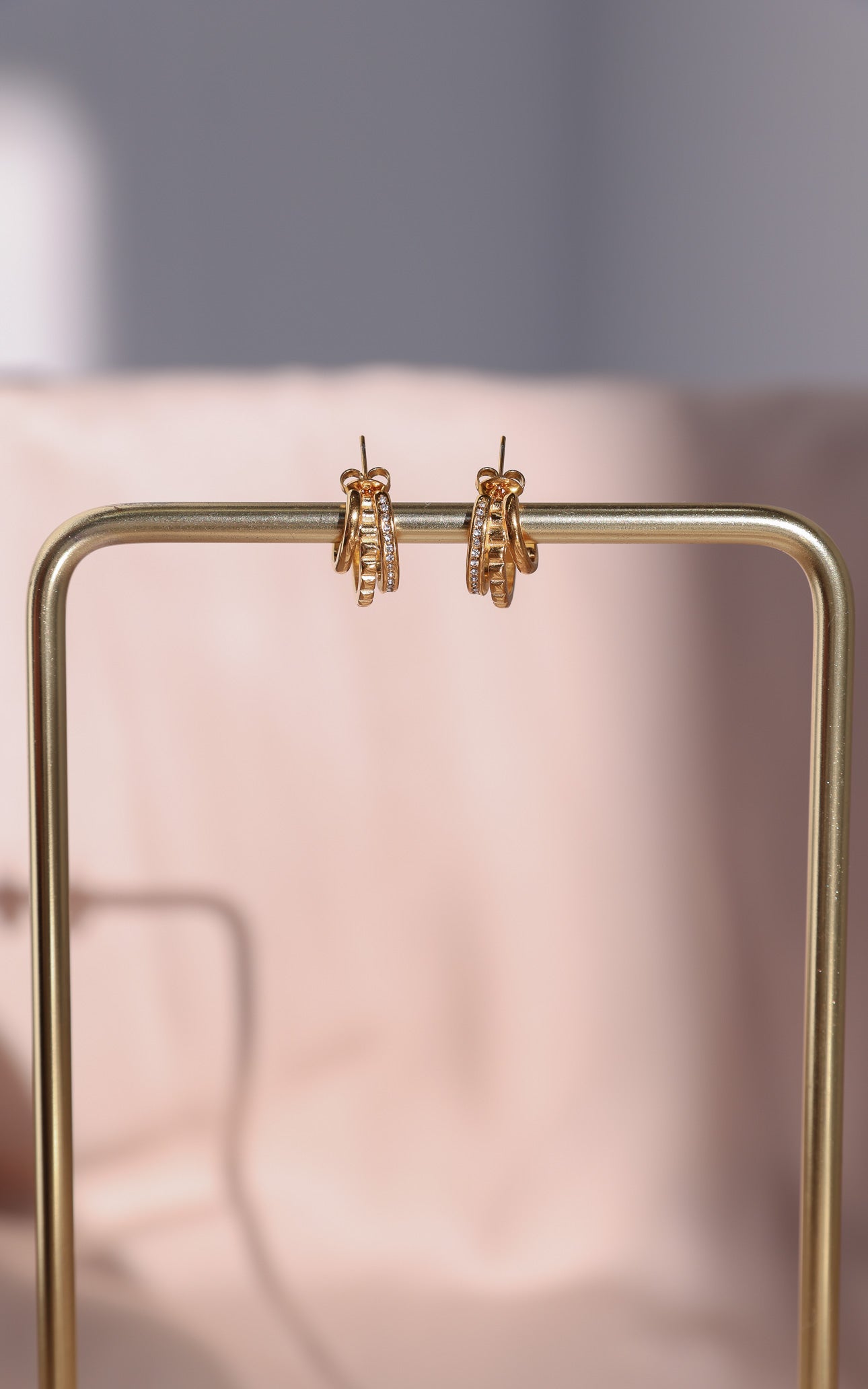 Chandra Hoop Earrings - Gold Triple Multi Texture