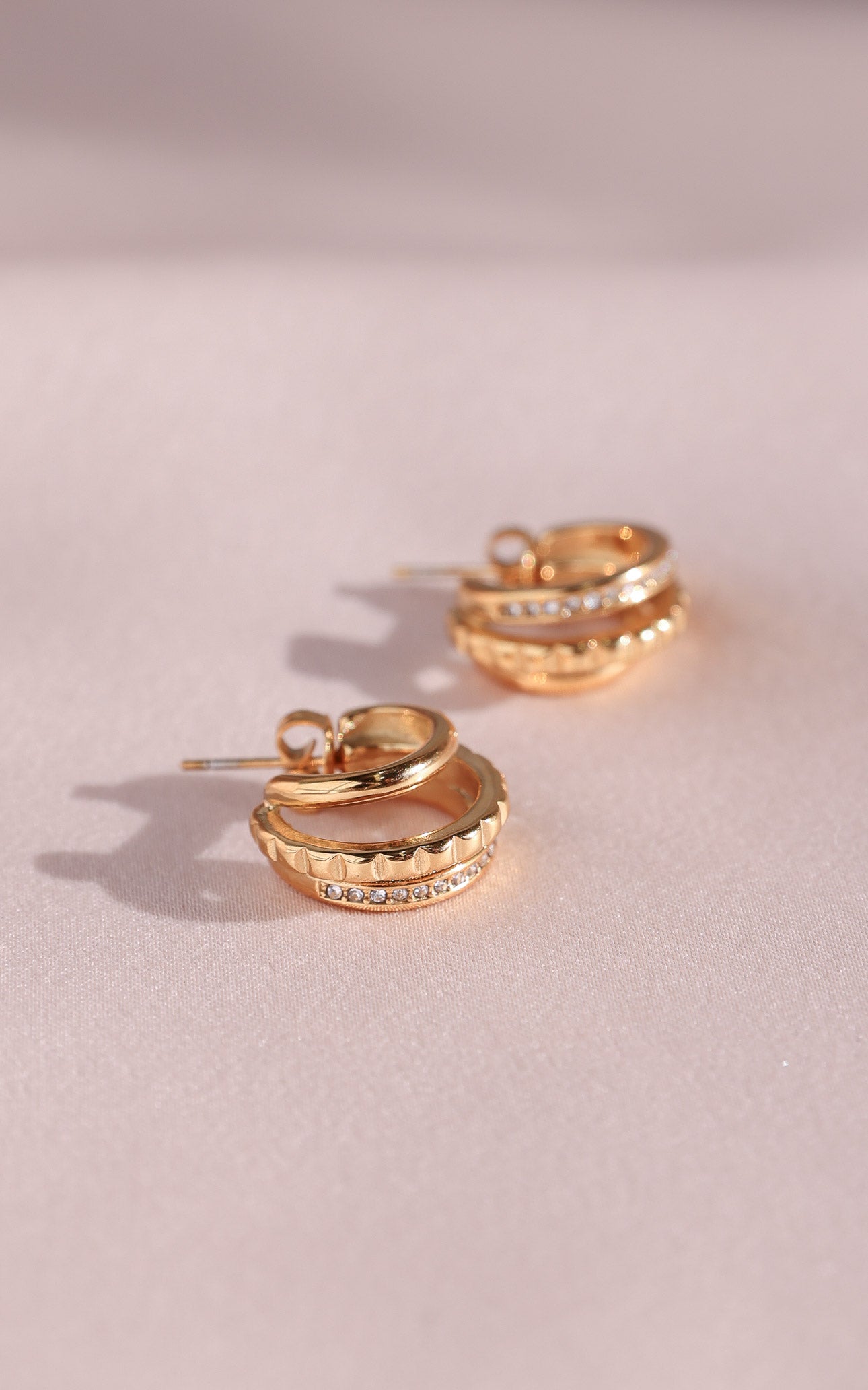 Chandra Hoop Earrings - Gold Triple Multi Texture