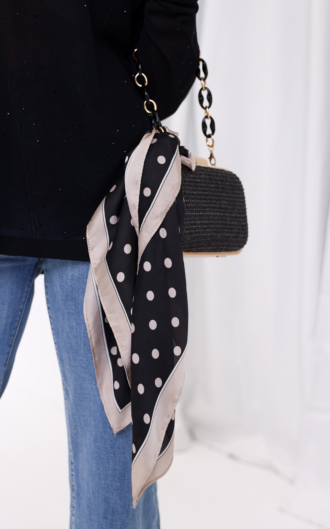 Ciano Square Bandana - Black Champagne Polka Dot