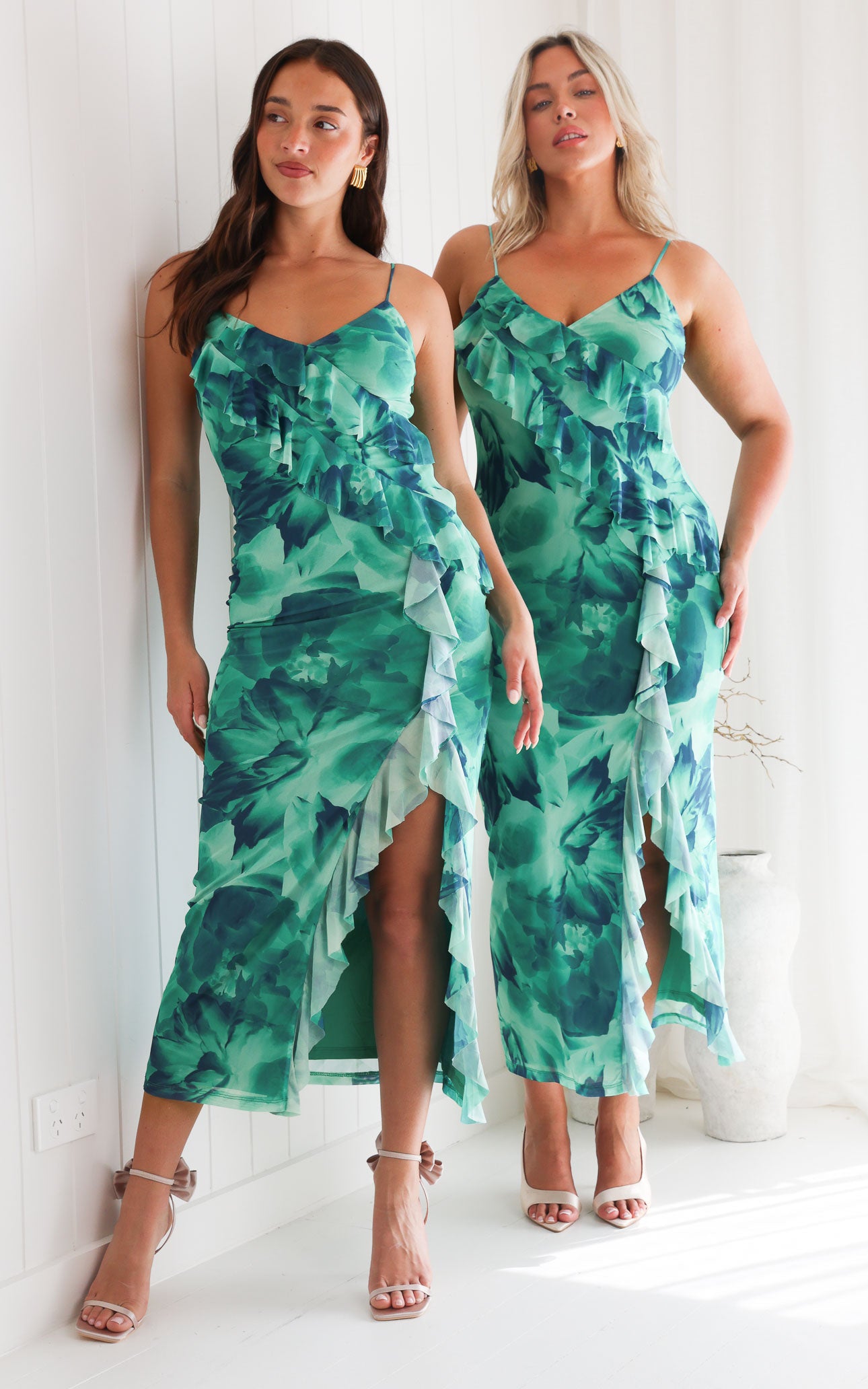 Dahlia Mesh Maxi Dress - Green Floral