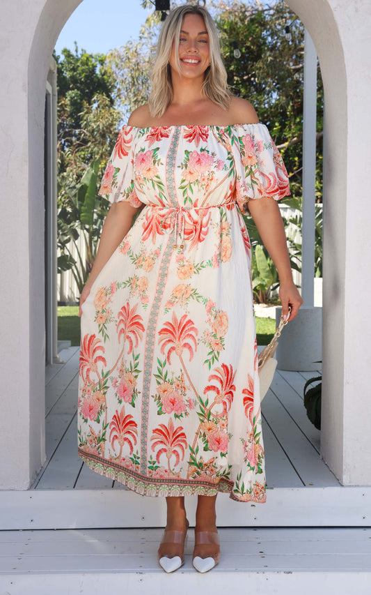 Dakota Maxi Dress - White Tropical Floral