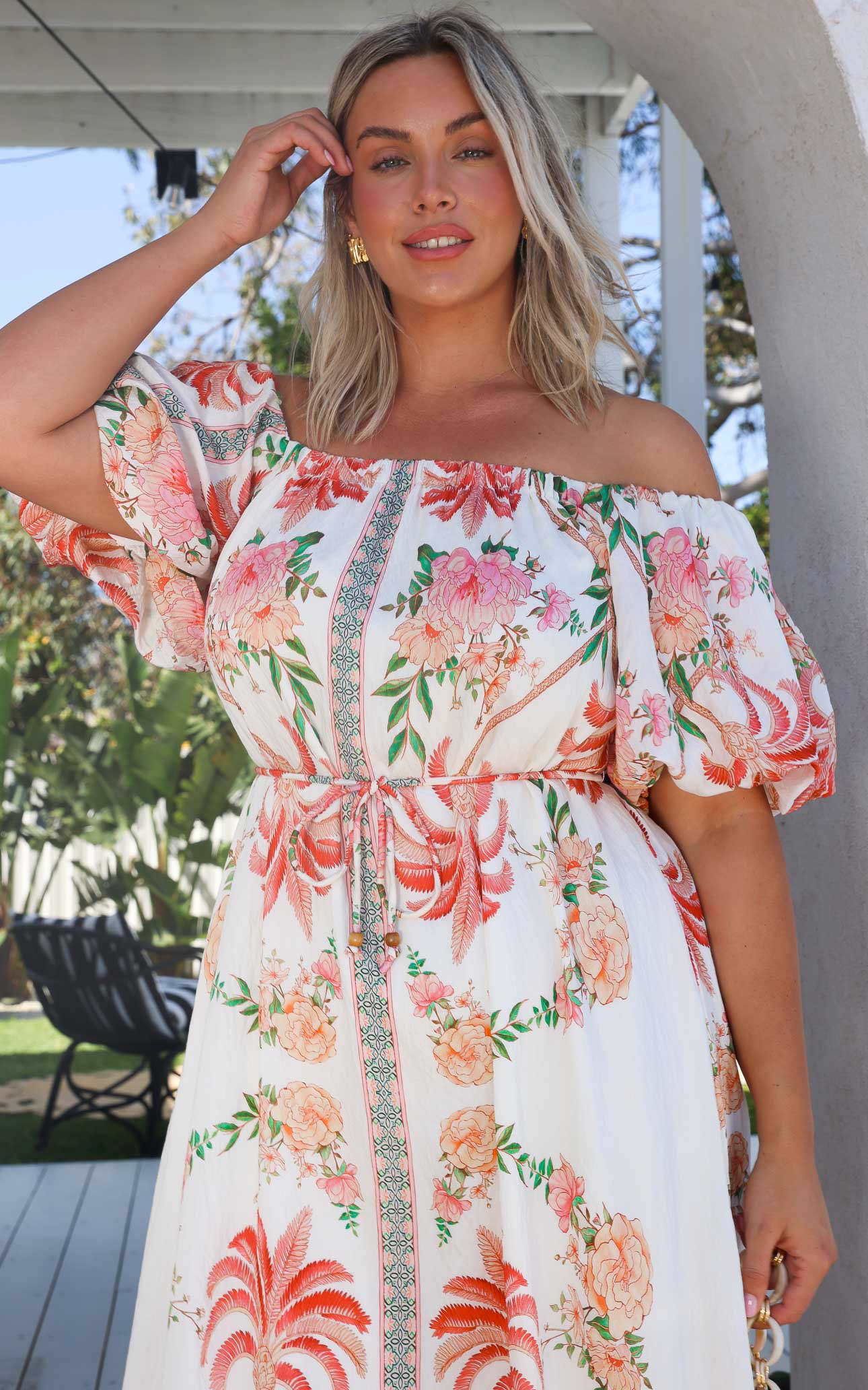 dakota floral maxi dress Dakota Chiffon Maxi Dress With Scarf / Ivory Oversized Floral Print | MESHKI