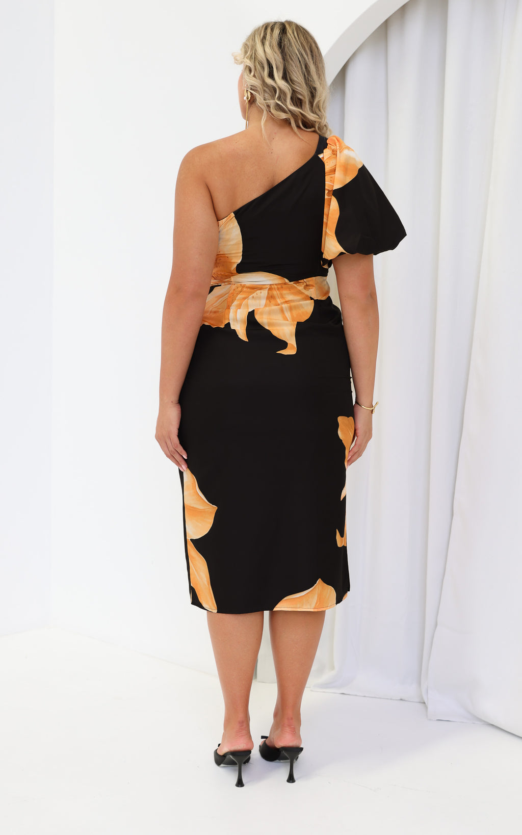 Damita Midi Dress - Black Orange Floral