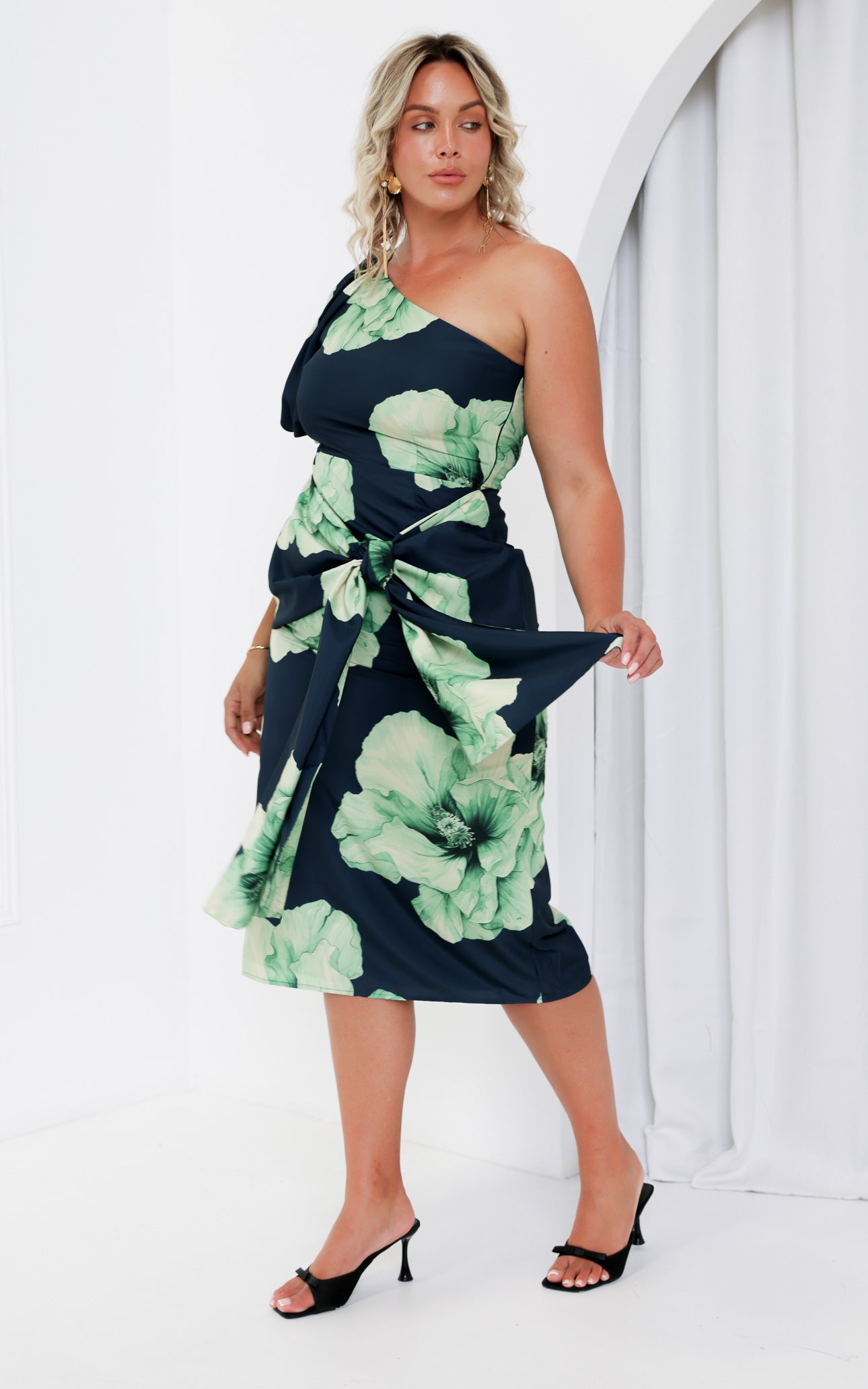 Damita Midi Dress - Navy Green Floral