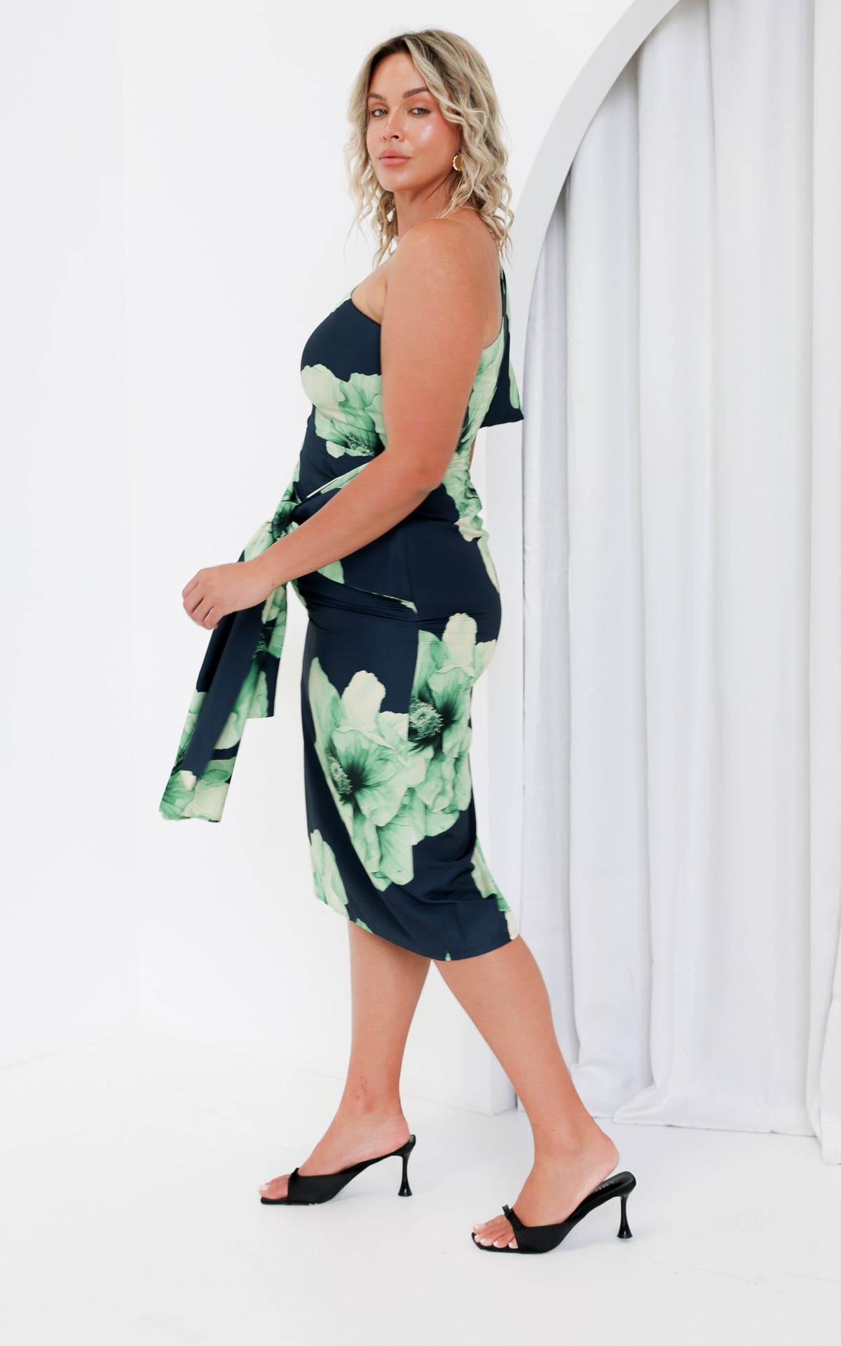 Damita Midi Dress - Navy Green Floral