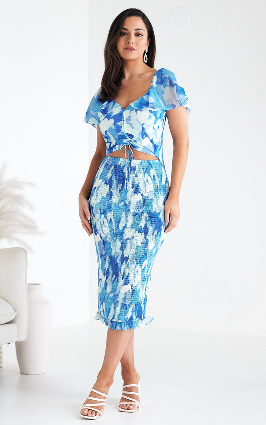 Danielle Midi Dress - Blue Floral