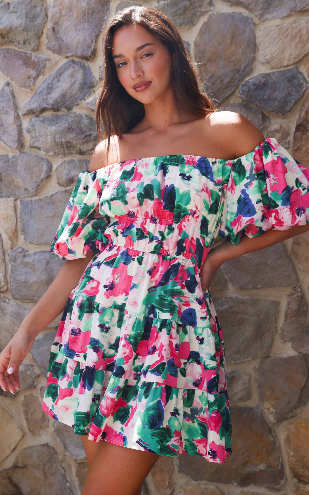 (Preorder) Dasha Mini Dress - Pink Green Floral