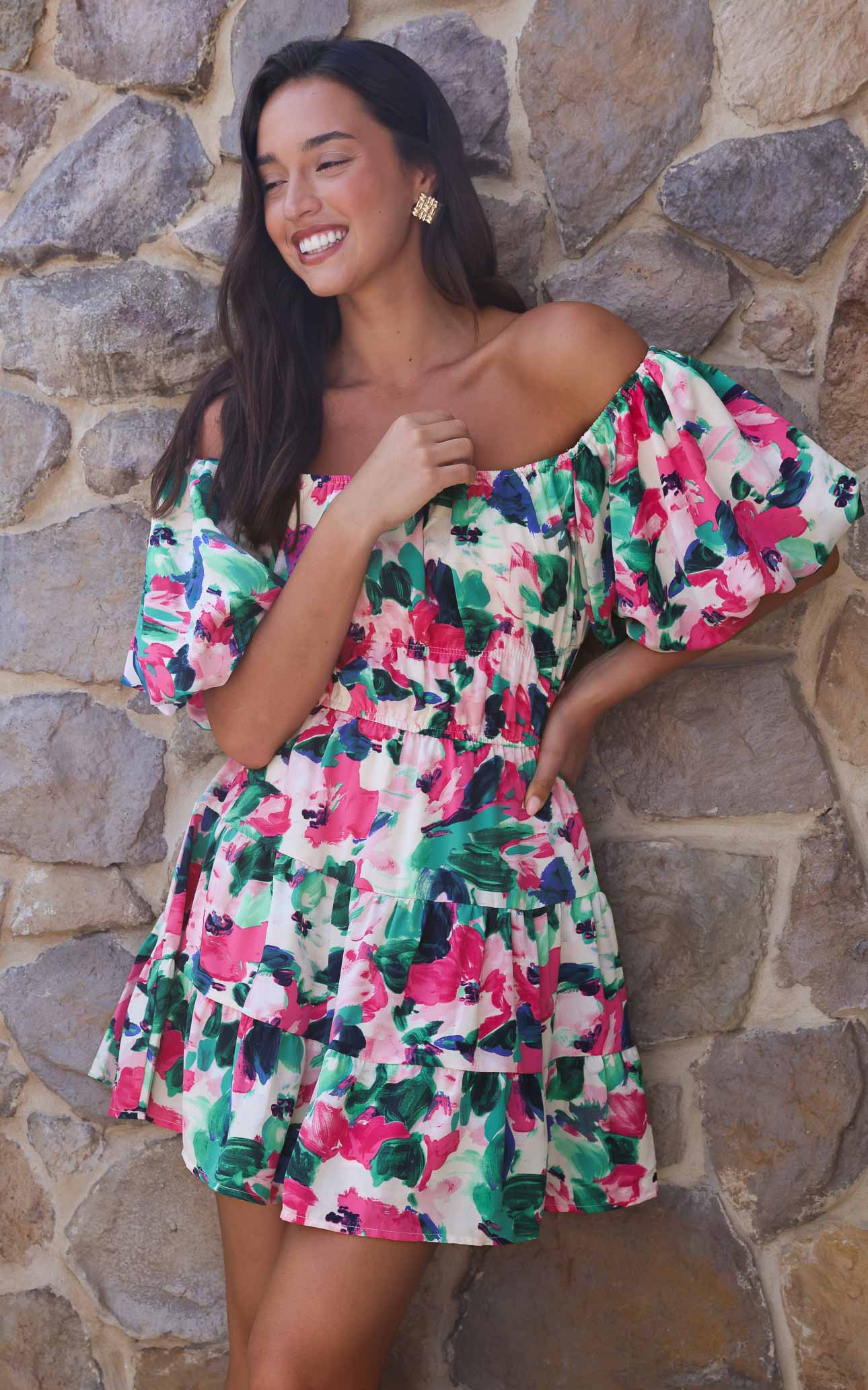 (Preorder) Dasha Mini Dress - Pink Green Floral