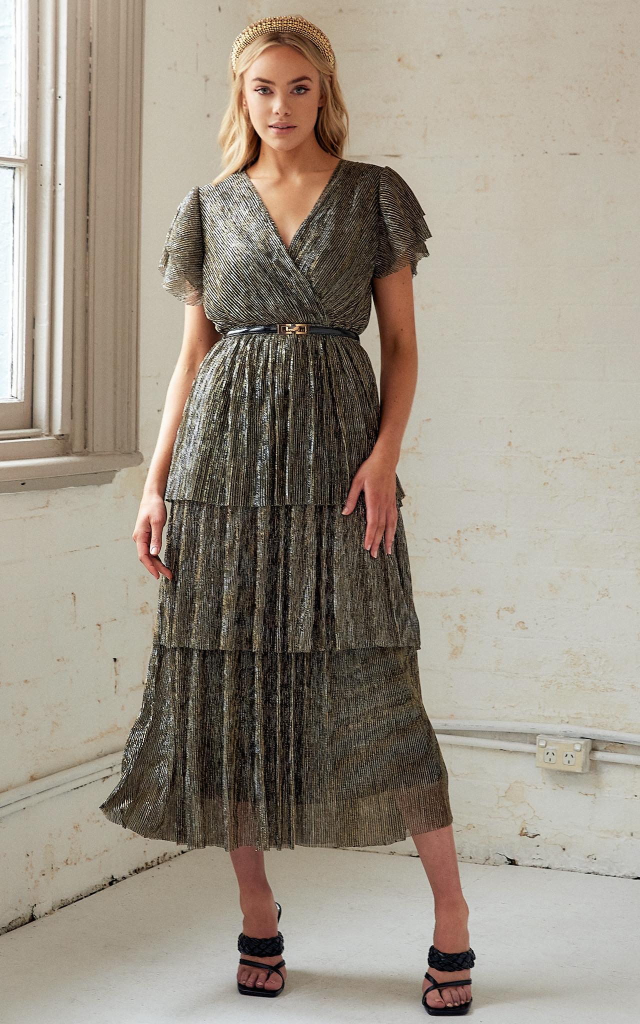 Dawn Dress - Black Gold Metallic